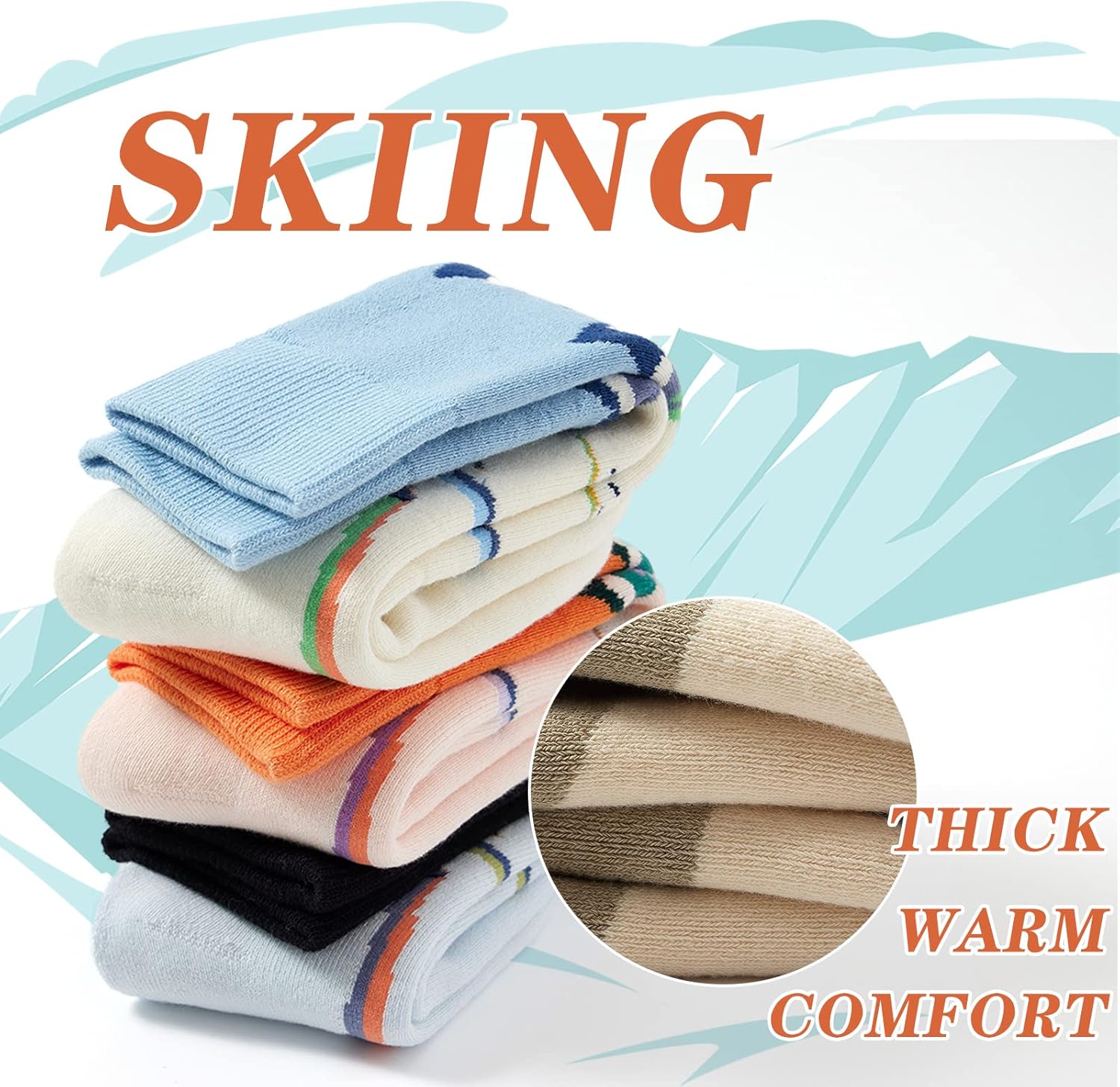 Ski Socks Kids Boys Winter Warm Snowboarding Socks for Boys Girls Thick Thermal Skating Socks 3 Pack - Image 2