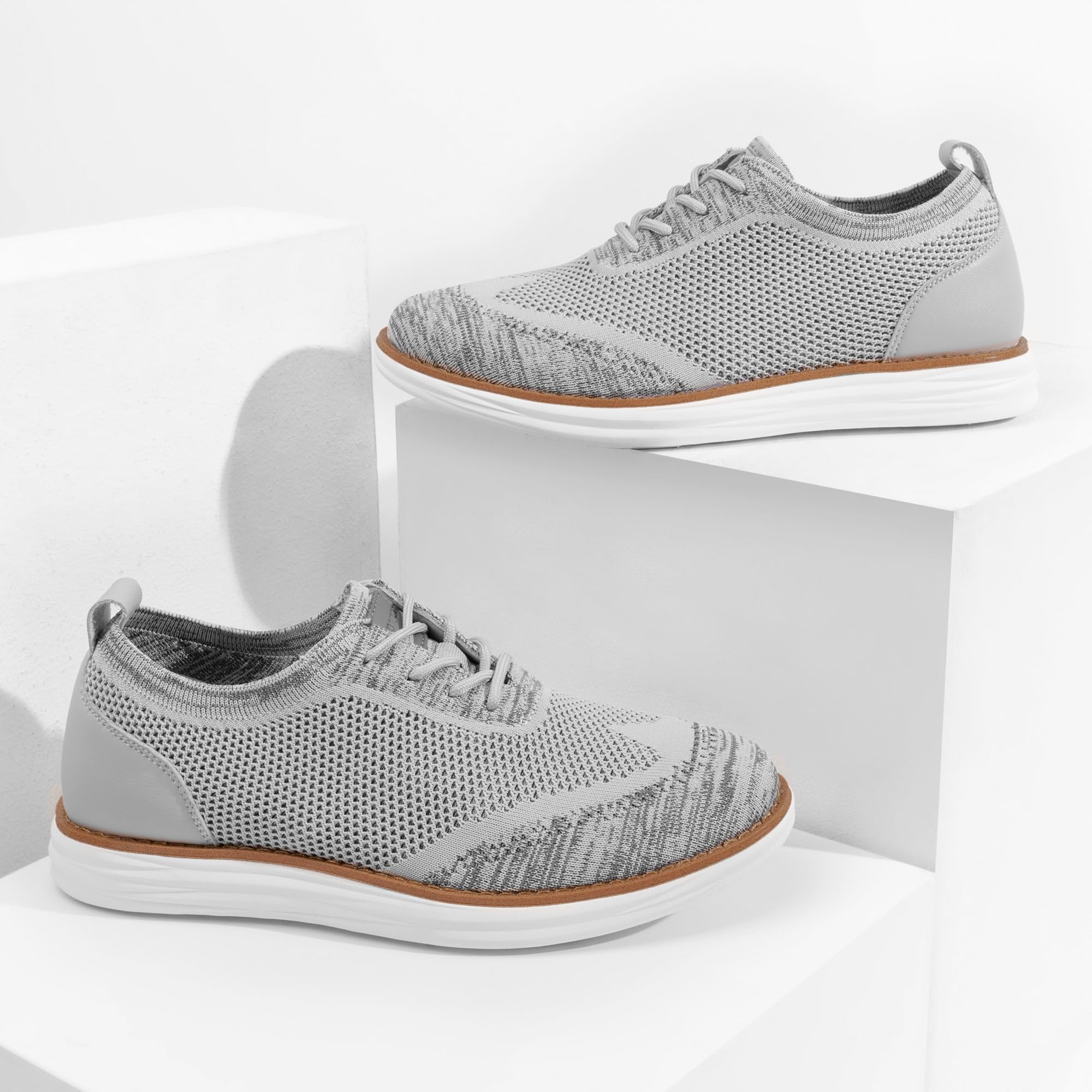 Bruno Marc Zapatos de Cordones Transpirables Zapatillas de Vestir Oxfords Clásico Formales Derby para Hombre Verano Casuales,Size 46,Gris Claro,GRAND-02