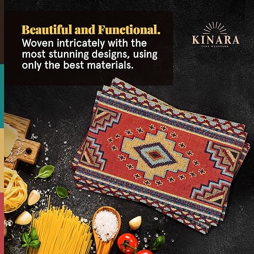 Miniatura 3 de Kinara Esme - Juego de manteles individuales  Diseño nativo americano del suroeste  Patrón hermoso y único  Tejido fino, cuatro manteles