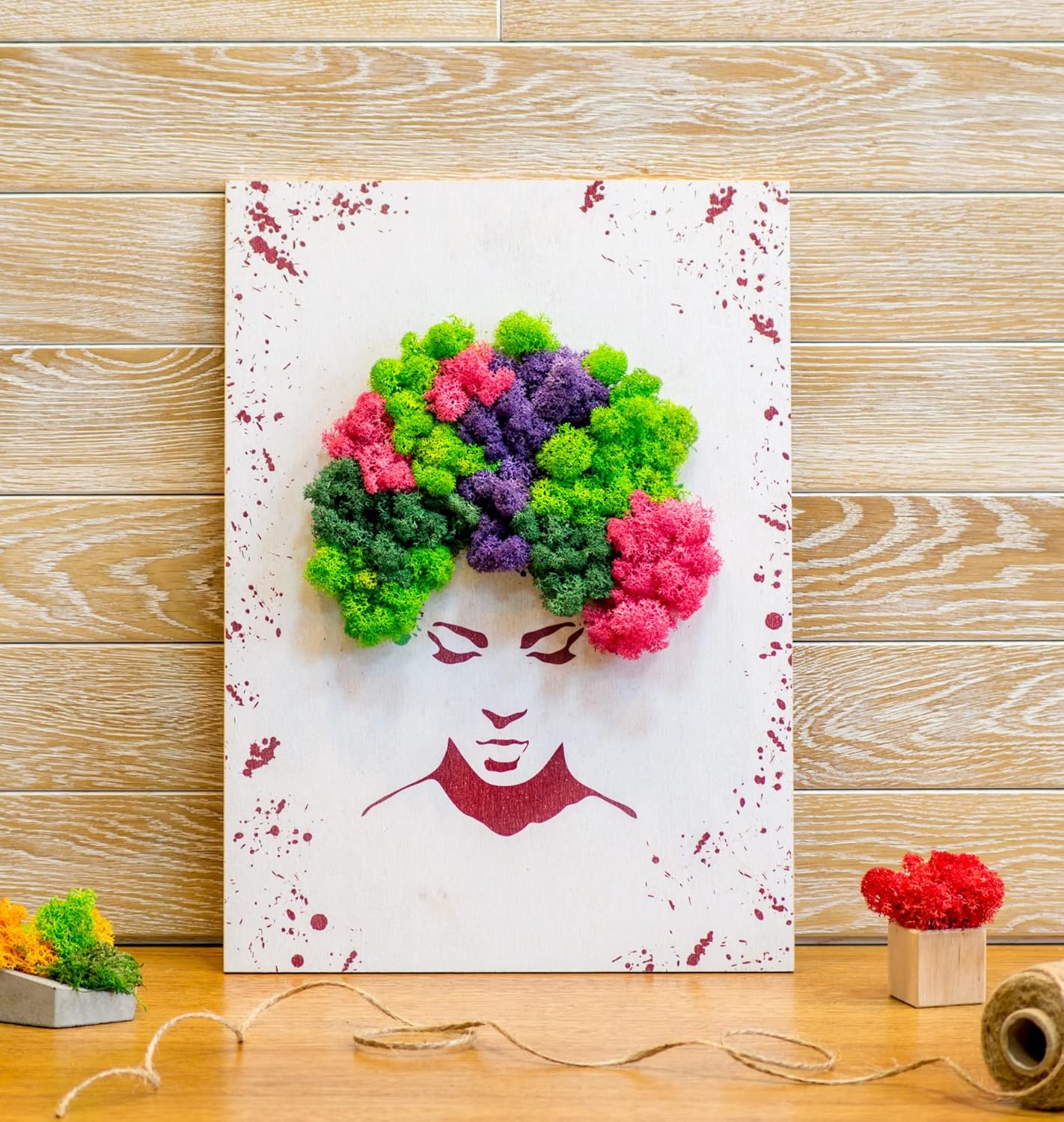 WDSLO Moss Art Wall Decor/ A3 Natural Picture with Moss/Florist Decor/Framed Natural Reindeer Moss/Art Moss Home Decor/Gift Ideas with Moss/Handmade Gifts (Apple Green)
