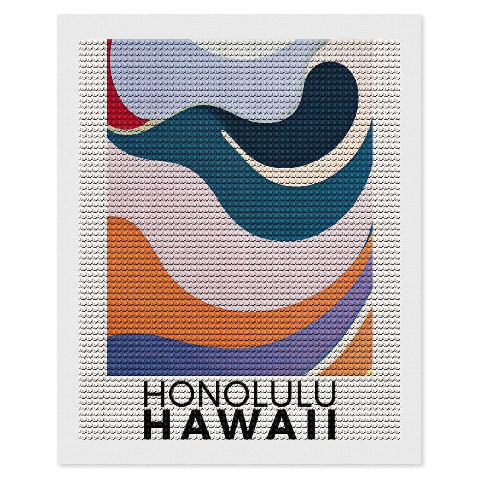 Junmoney Honolulu Hawaii Diamond Art Canvas 16"x20", for Adults, Pleasing Wall Art Project, Modern Decor, Gift Idea, Nice Detail and Sparkle