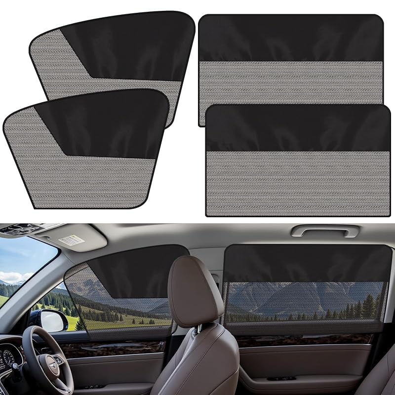 Protetor Solar Magnético para Janelas Laterais de Carro Jeyoon com Tela Translúcida e Design Duplo JY108-110, Kit com 4 peças