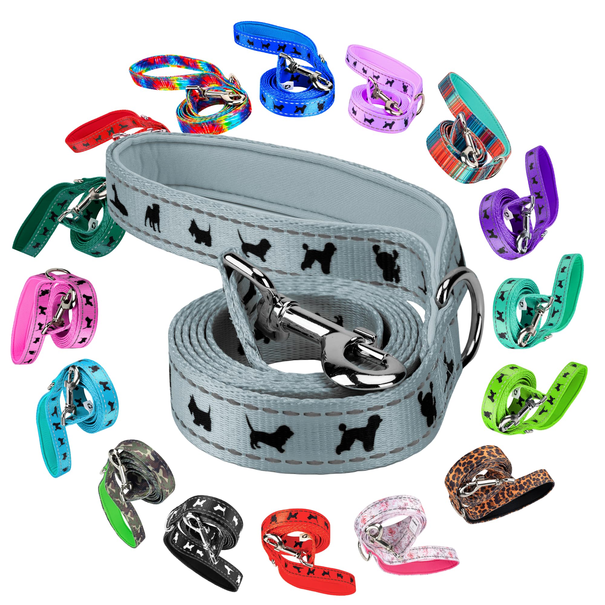 EcoBark Dog Leash - Soft & Reflective Comfort Leash with Padded Handle - Soft, Strong, &Durable for Small, Medium or Large Dogs (Gray)