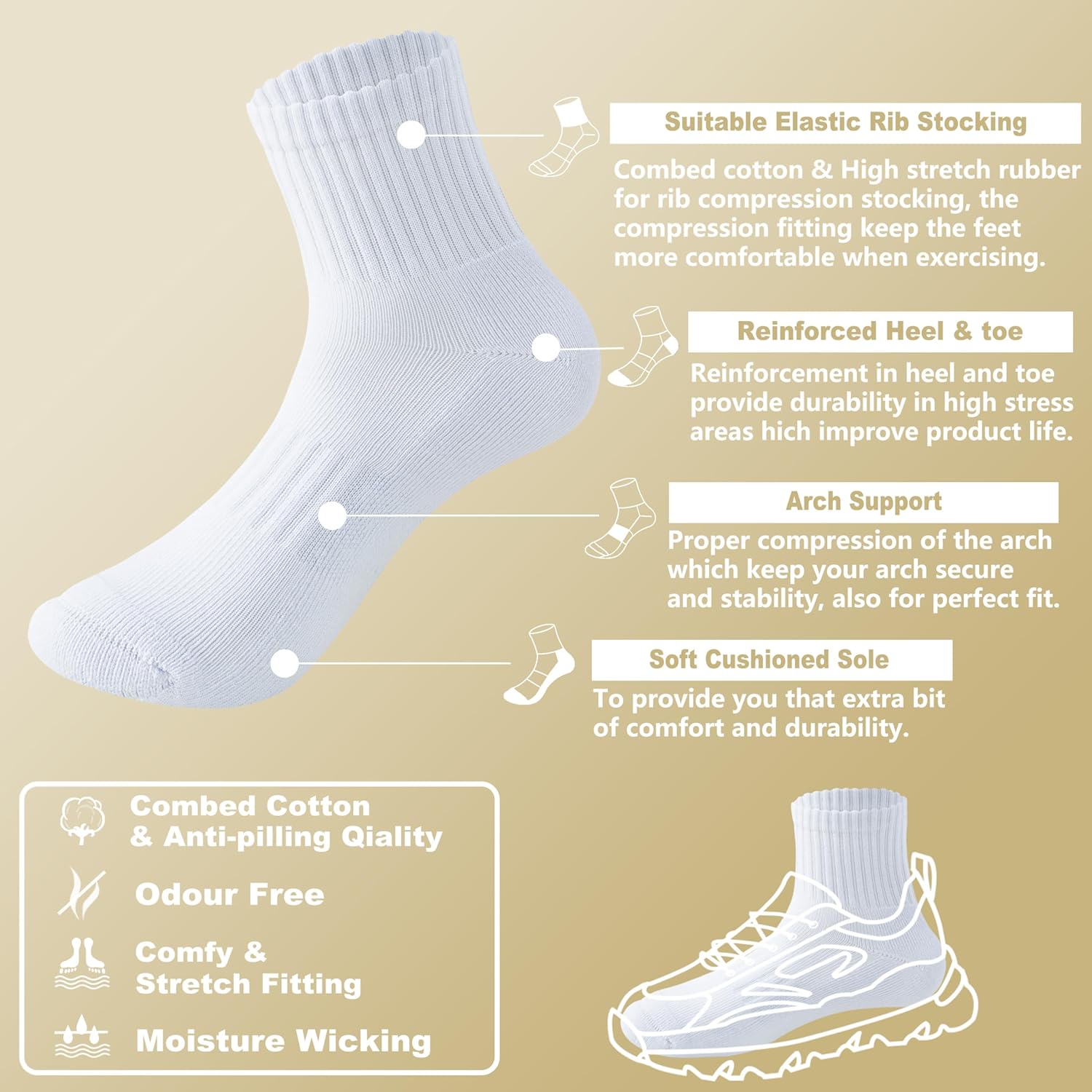 MAGIARTE Womens Athletic Cotton Mini Crew Socks Thick Cushioned Running Hiking Multi Sports Socks for Women 4 Pairs - Image 3