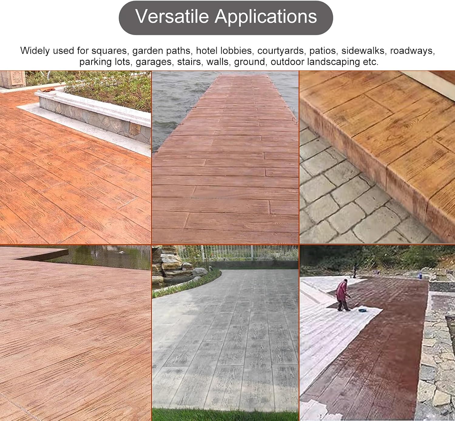 Concrete Stamps Decorative Wood Plank Texture Stamp Mat, Concrete Floors Wood Grain Stamping Molds Tool, DIY Cement Printing Texture Pattern Forms Pad for Patio