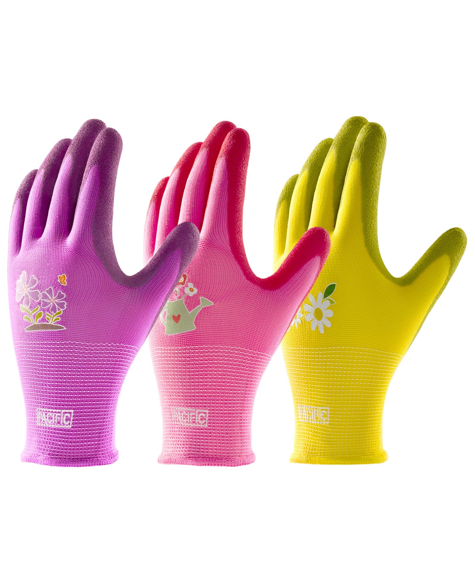 PACIFIC 3 Paar Gartenhandschuhe für Damen – Ultra-Griff Arbeitshandschuhe, Langlebige Sicherheitshandschuhe für Garten, Angeln, Camping, DIY und Outdoor-Aktivitäten, Lila&Gelb&Rot, Größe 7/S