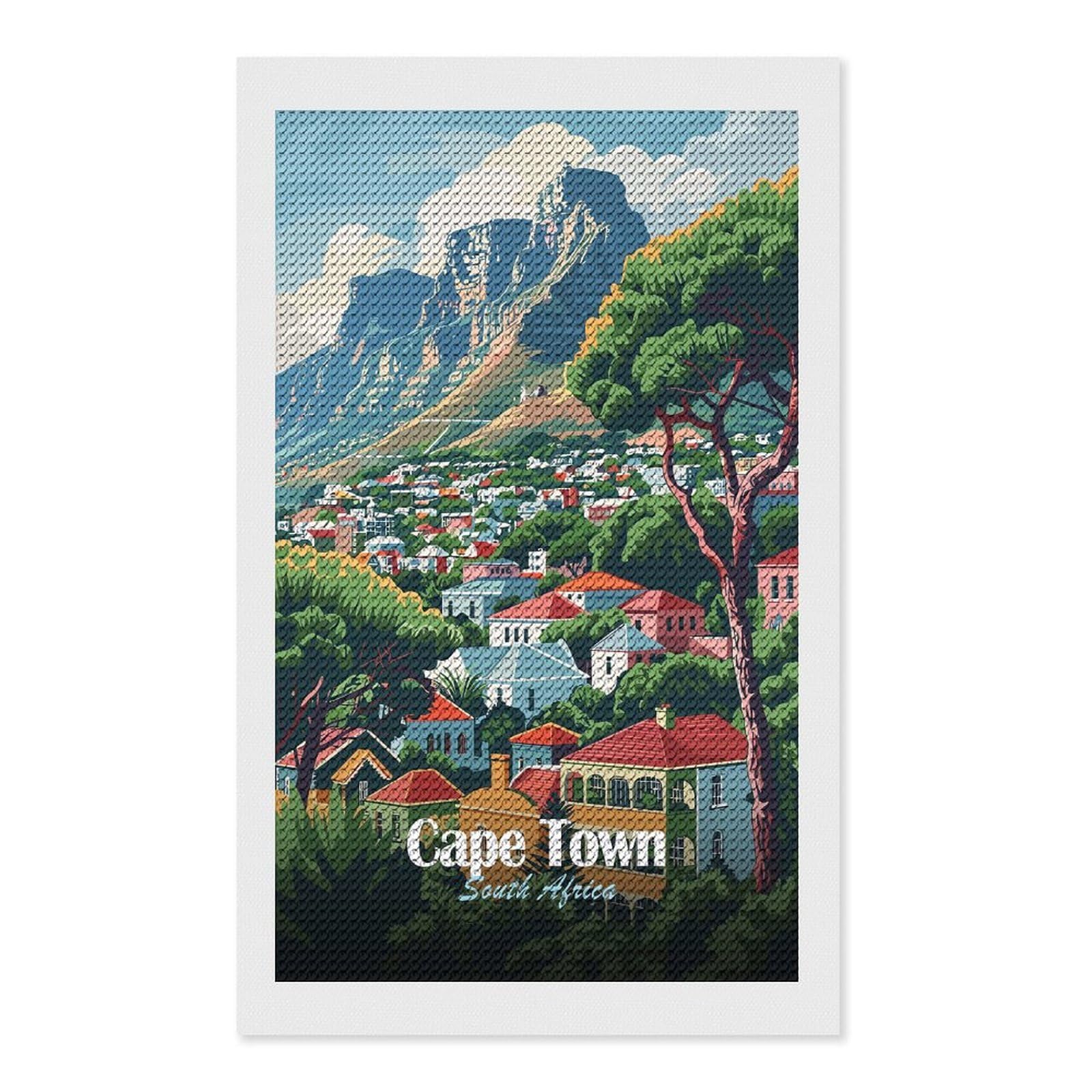 Junmoney Cape Town, South Africa Illustration Diamond Painting Set 12"x20", Neat Printed Canvas, with Tool Kit, Bedroom Decor, Gift Idea, Complete Accessories