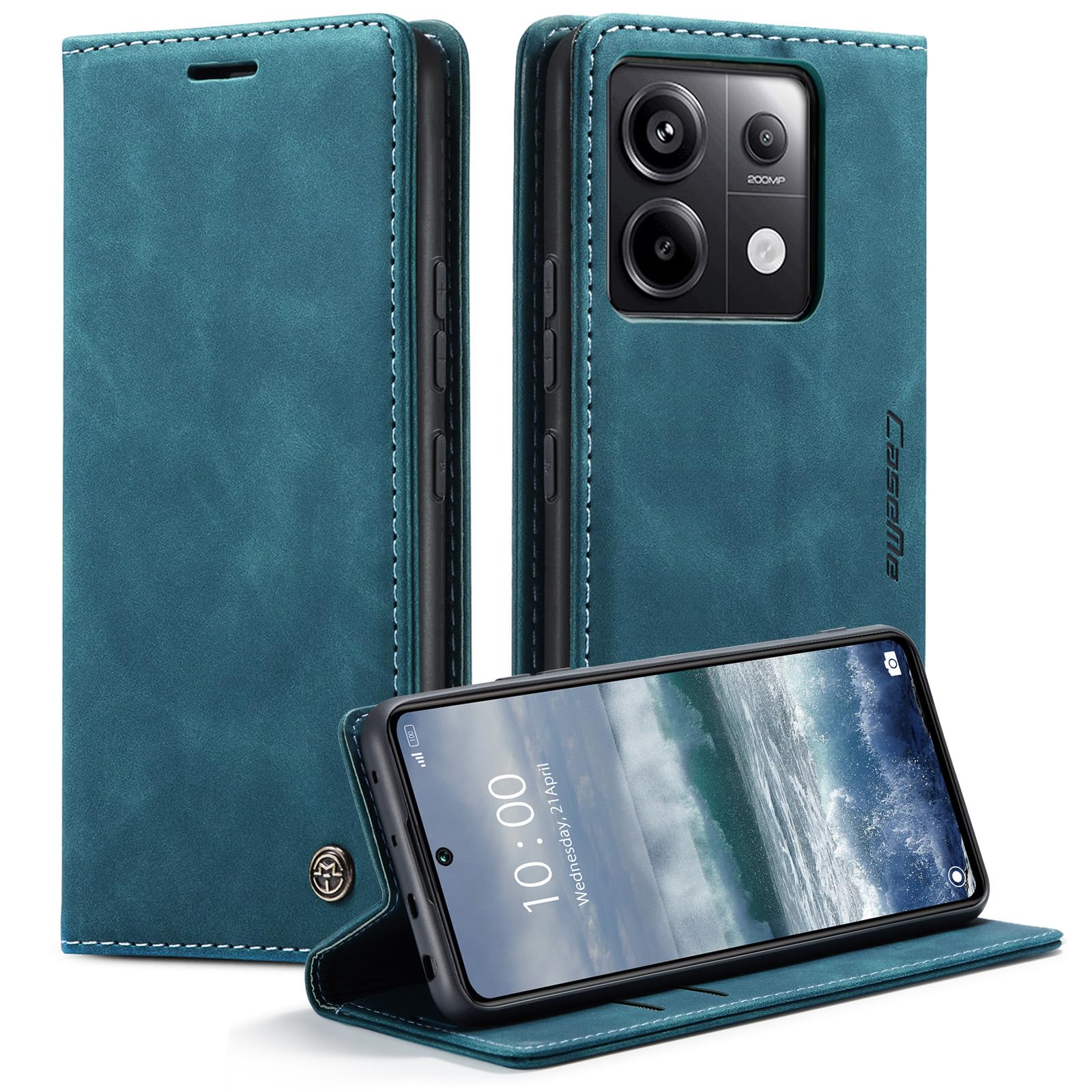 Handyhülle für Xiaomi Redmi Note 13 Pro 5G Hülle, für Xiaomi Poco X6 5G Hülle , Klapphülle Premium Lederhülle Klappbar Flip Case Tasche Magnet Kartenfach Standfunktion Klapphülle Schutzhülle, Blaugrün