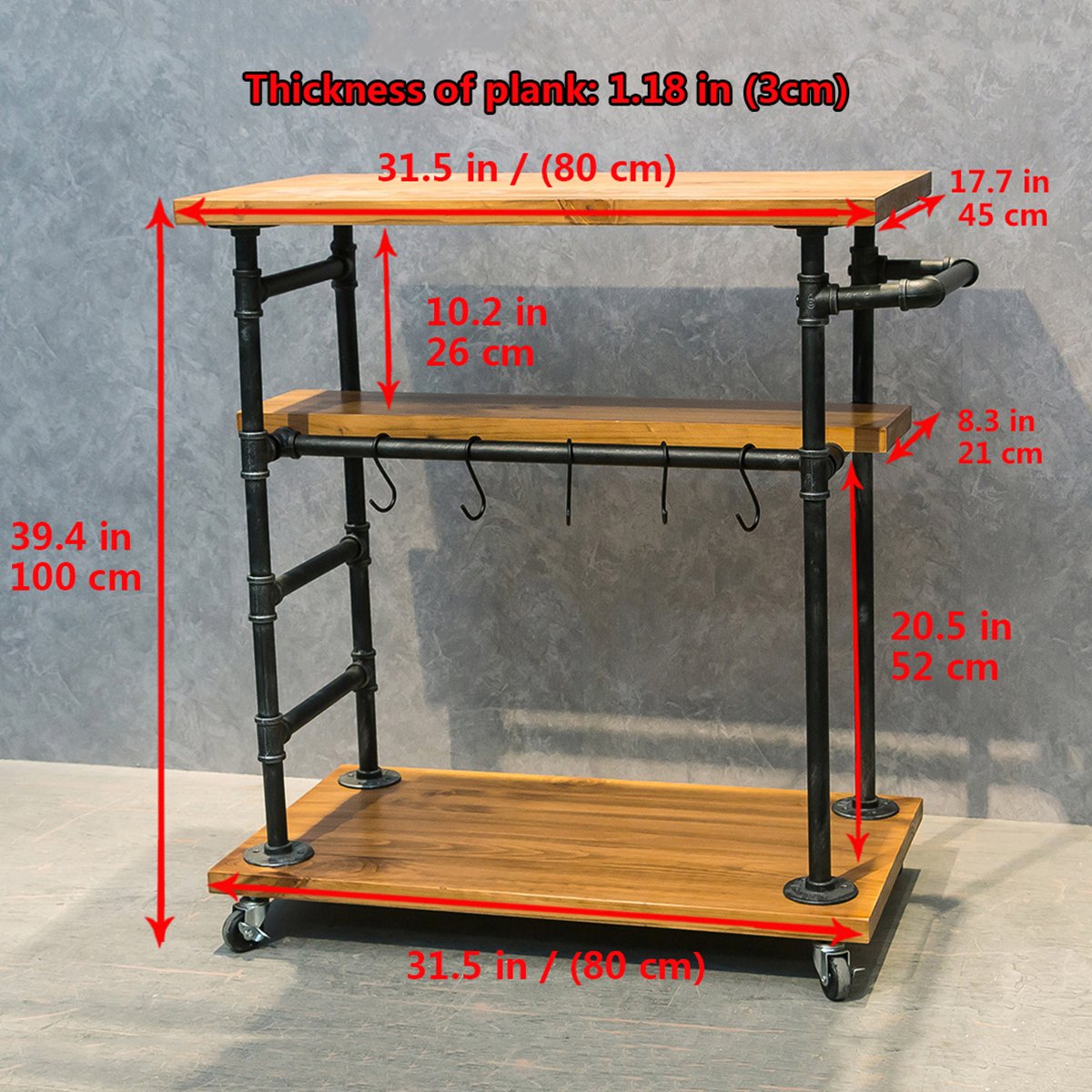 Buy Industrial Portable Kitchen Island on Wheels,Bar Carts for the Home