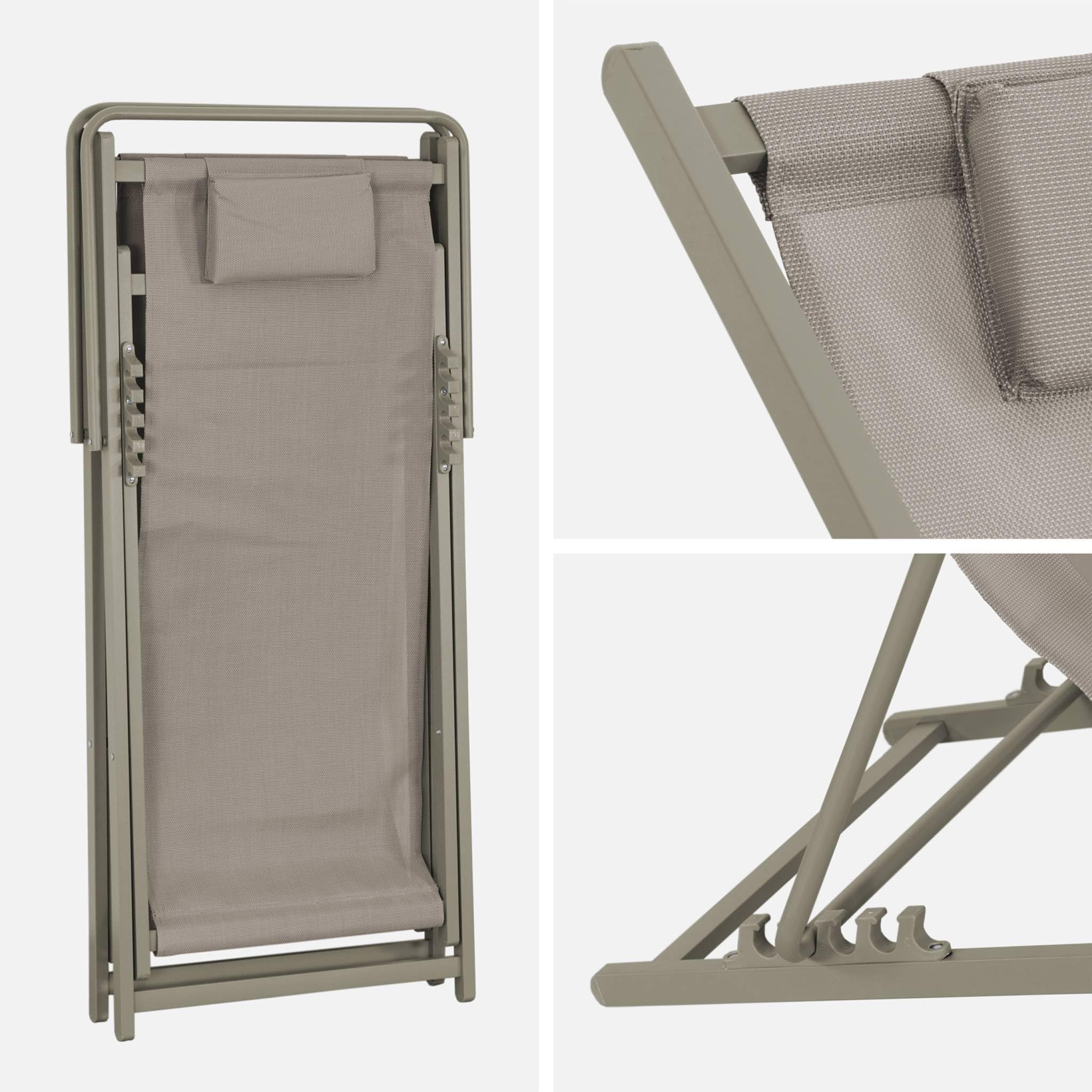 Set 2 sedie sdraio pieghevoli con cuscino e multiposizione Verde kaki - 102x62x81 cm