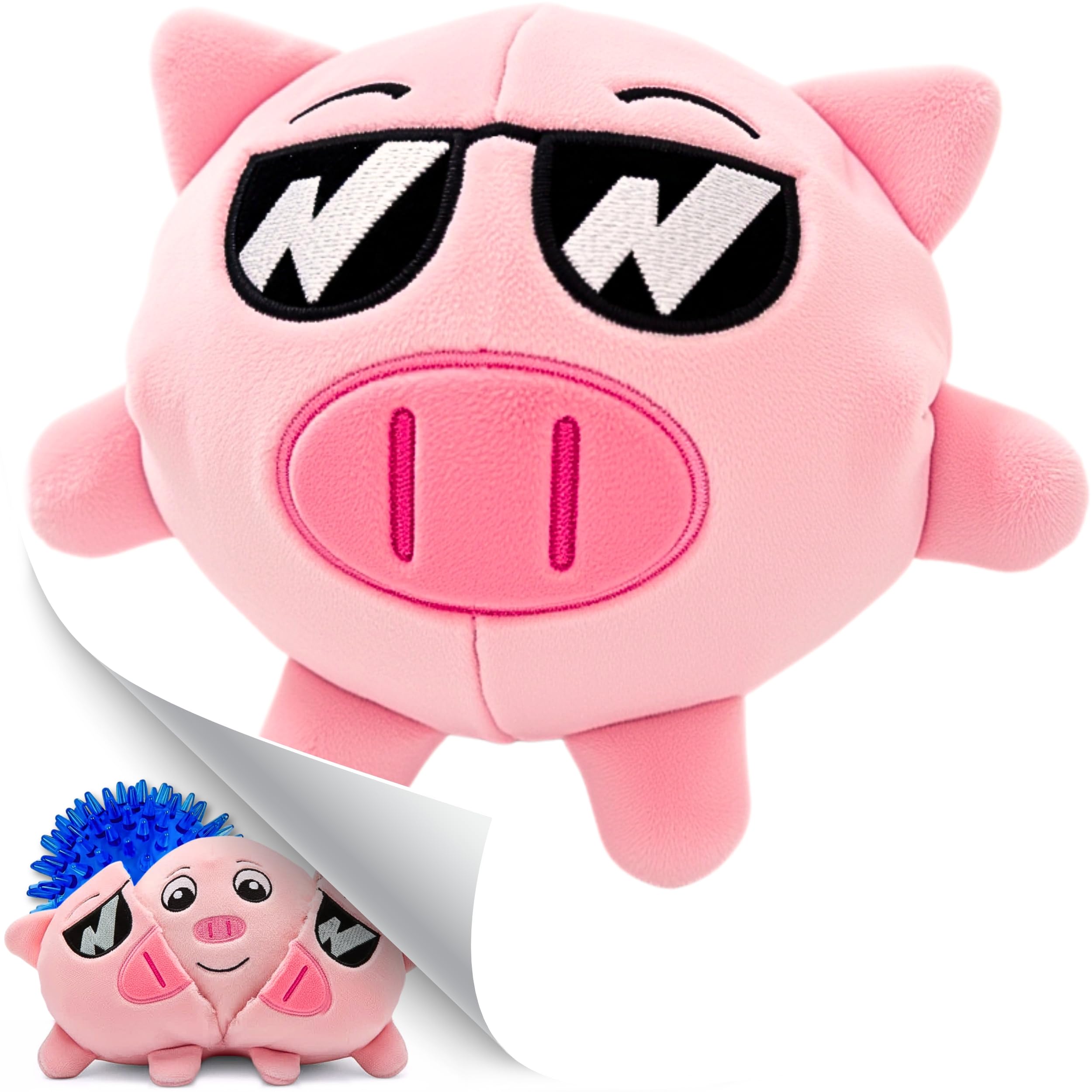 PeppyPawz - Piggy 3 in 1 Plush Pig Dog Chew Toy with Squeaky Ball Inside for Aggressive Chewers, Super Interactive, No Stuffing, Strong Tough Heavy Durable, Birthday Gift Box for Small & Large Breeds