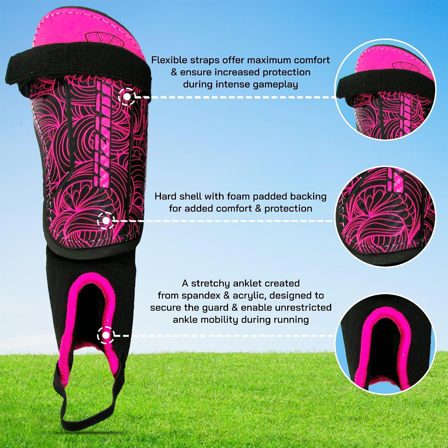 Vizari Soccer Shin Guards with Ankle Protection for Kids, Youth & Adult Sizes - Lightweight & Durable Shinguards for Boys, Girls, Toddlers (Ages 3+)