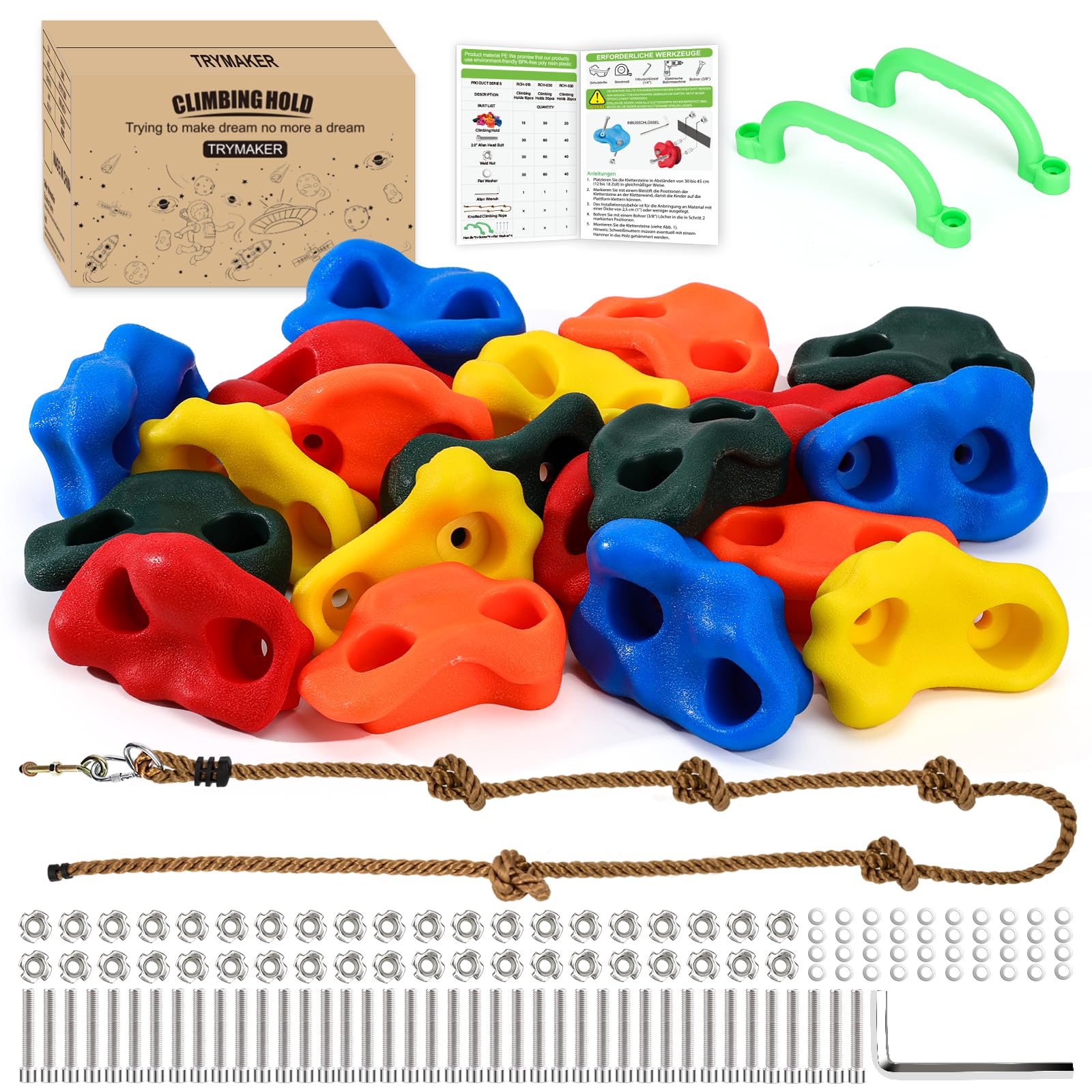 Trymaker Klettergriffe, Kinder Klettersteine für Kletterwand,Stück Kletterwandgriffe Set für Kinder Erwachsene Outdoor