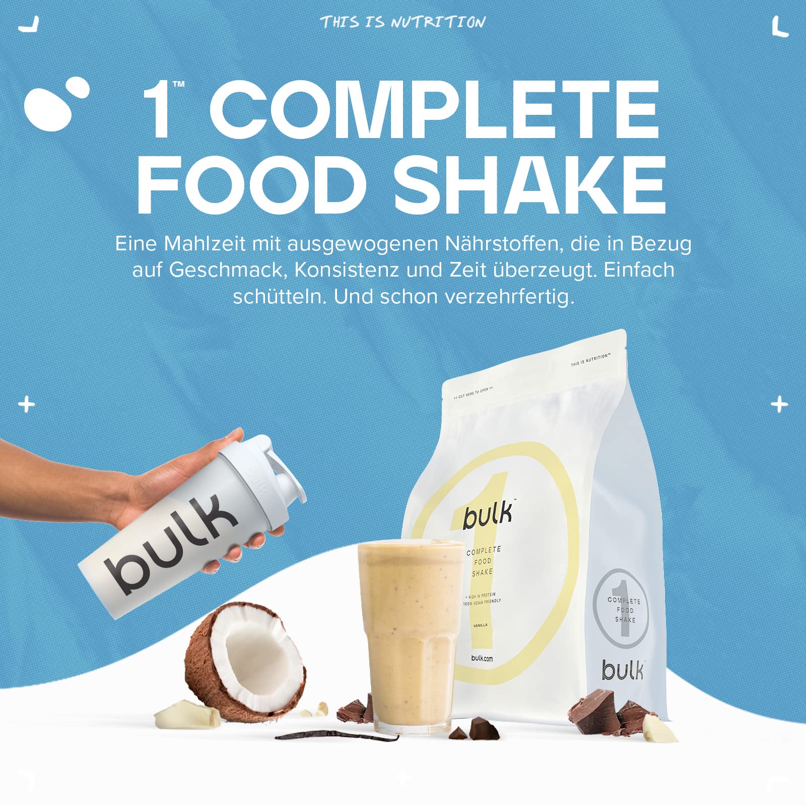 Bulk 1, Kompletter Mahlzeitenersatz, vegan, Complete Food Shake, Hoher Proteingehalt, Vanille, 3 kg
