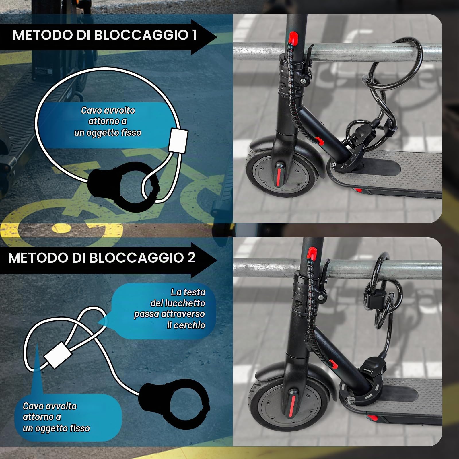 Lucchetto Monopattino Elettrico, Lucchetto Bici, Antifurto Monopattino Elettrico, Accessori Monopattino Elettrico, 31.8inch Serrature Antifurto per Bicicletta Elettriche, E Scooter