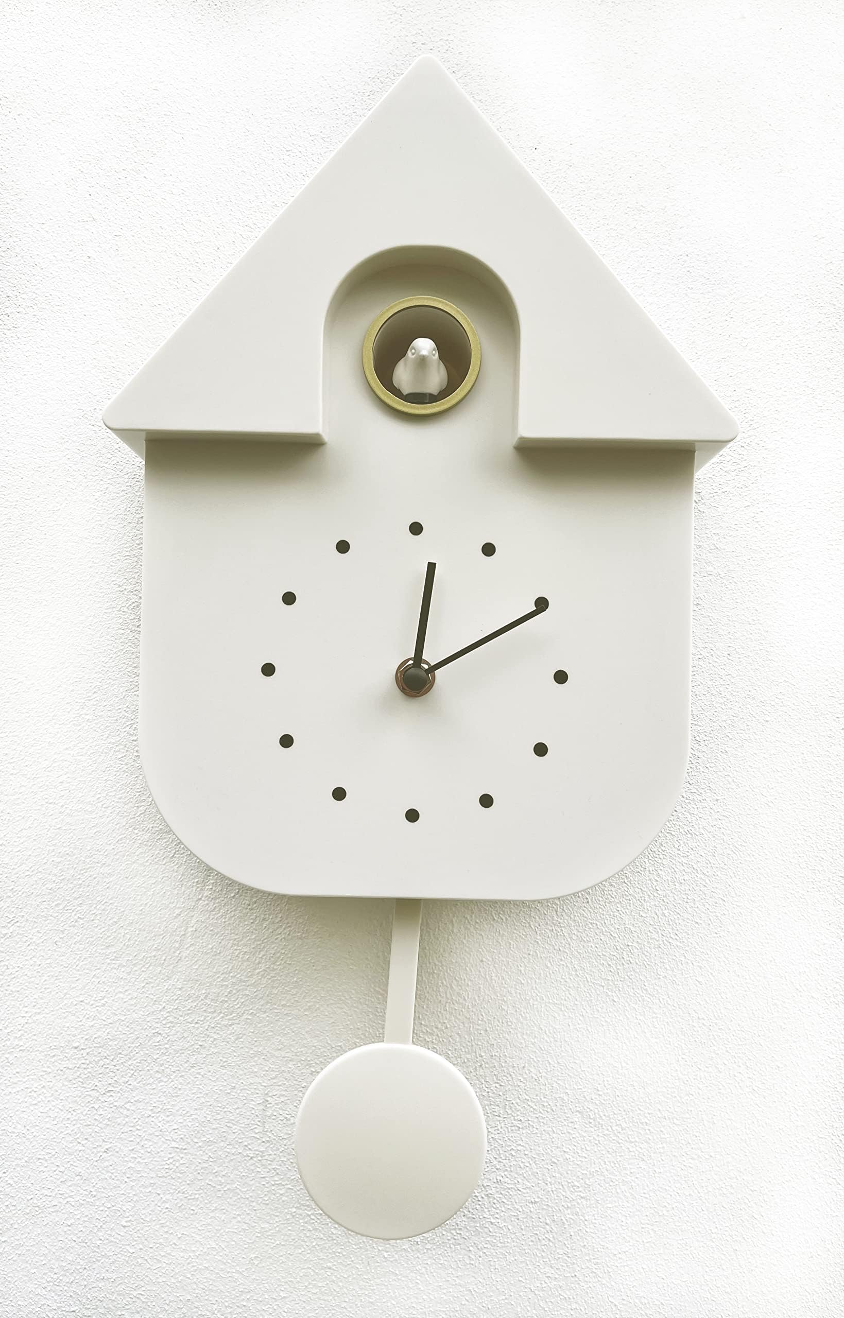 Cuckoo Clock Wall Clock Chalet-Style Modern Design with bird tweeting sound in 3 colours (Off white), 29.5x21.5x8.5