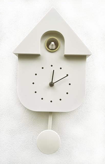 SPRING LIFE Cuckoo Clock Wall Clock Chalet-Style Modern Design with bird tweeting sound in 3 colours (Off white), 29.5x21.5x8.5