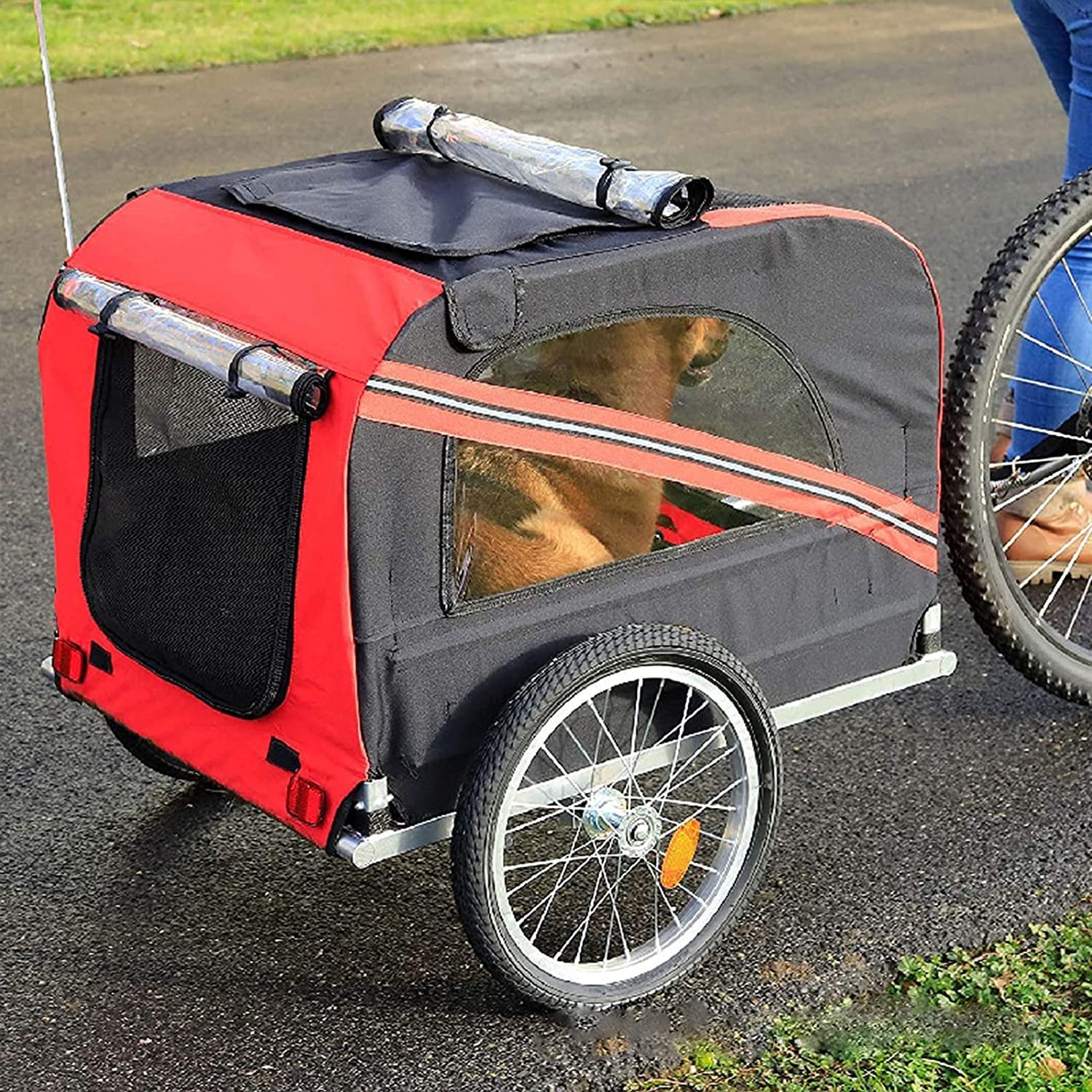FAXIOAWA Auto portabici, rimorchio per Cani da Esterno, Carrello da carico per rimorchio per Biciclette per Animali Domestici con Ruote Grandi, Rete, Facile da collegare e scollegare dalle Biciclette