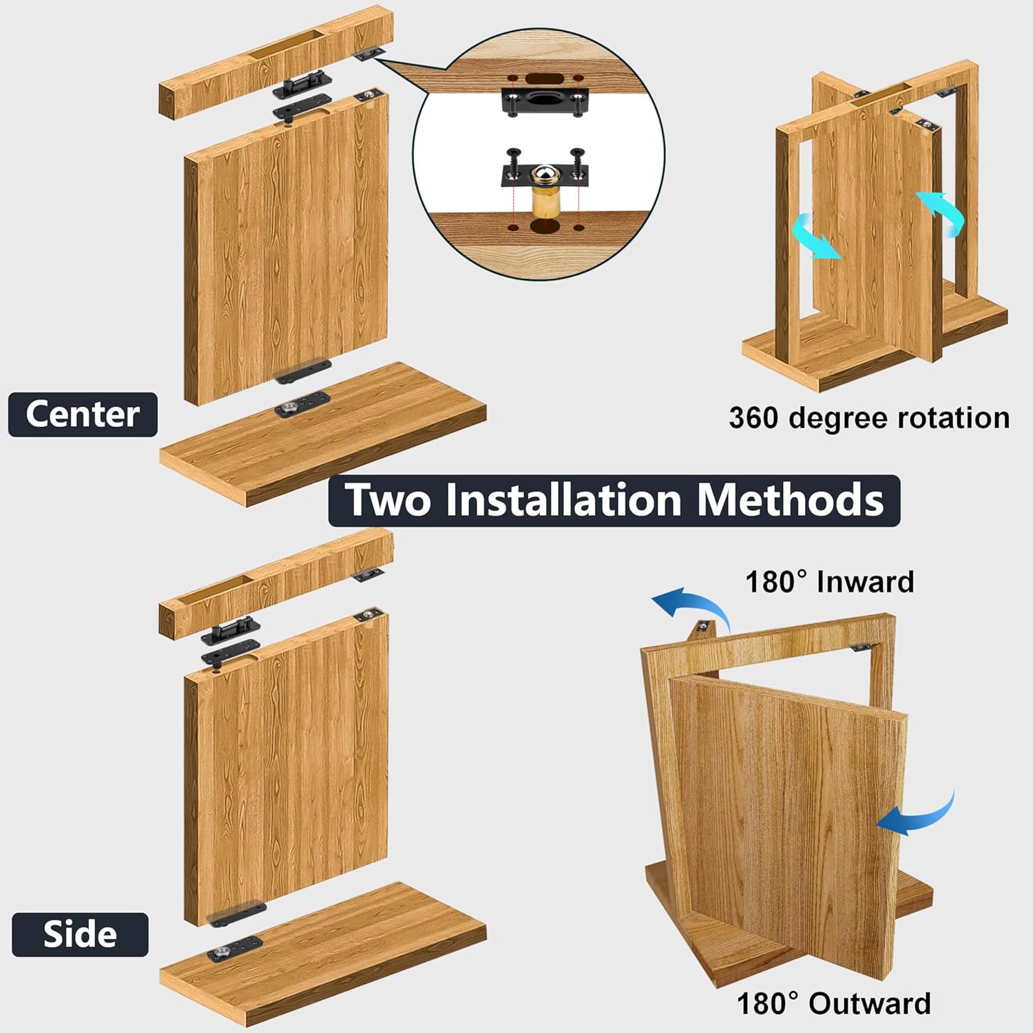 Hidden Pivot Hinge for Secret Door & Hidden Bookcase,570Lbs Load-Bearing,360°Rotation Hidden Door Hardware Set with Sturdy Steel,Smooth Bearing Design，2Set(Black)