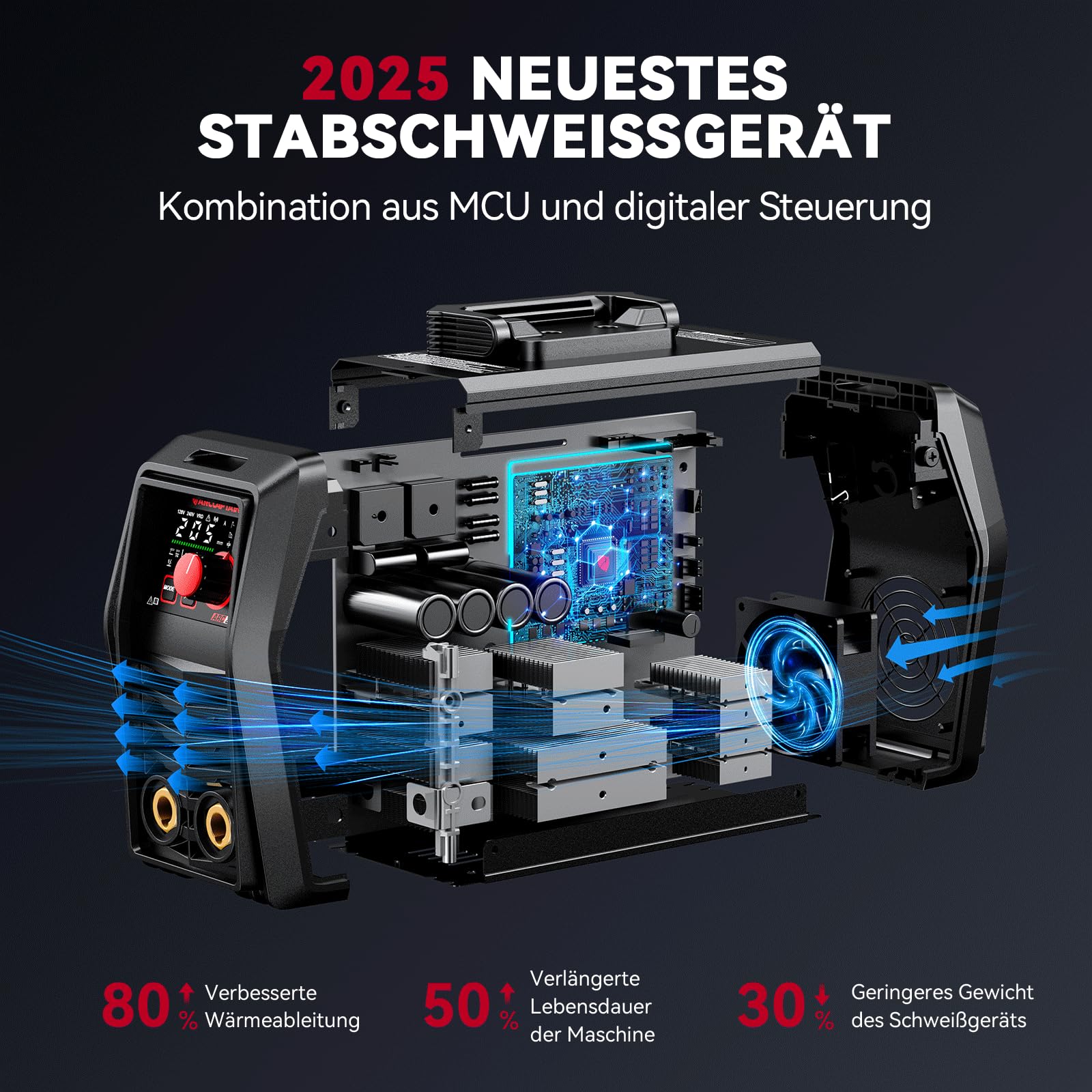 ARCCAPTAIN iControl ARC205 Pro Schweißgerät [App-Steuerung] 205 Amp ARC/Lift TIG Schweißgerät, LED-Anzeige, IGBT Inverter 230V MMA Schweißgerät mit Warmstart, Lichtbogenkraft und Anti-Stick