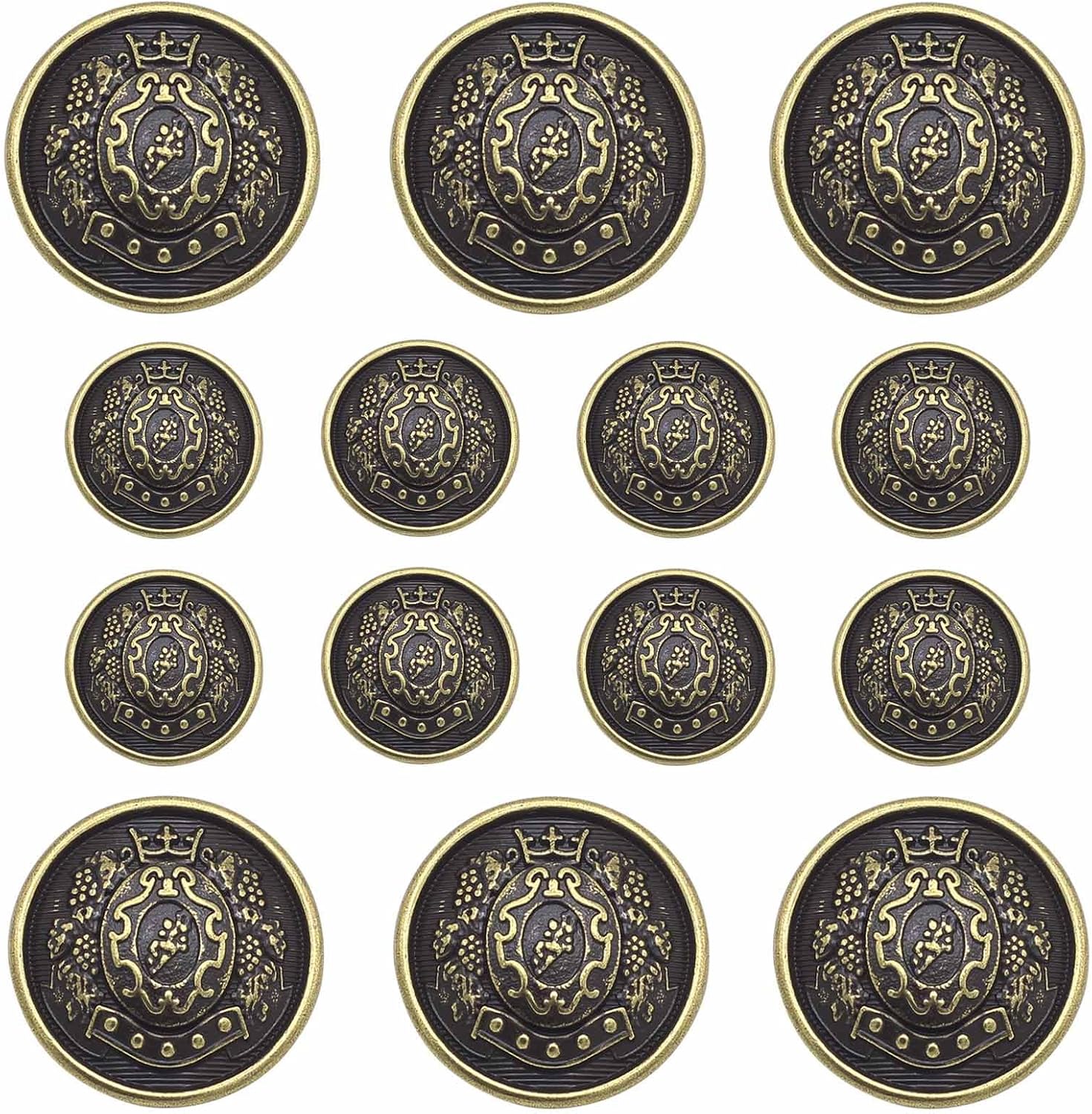 14 PCS Antique Bronze Blazer Buttons for Sewing 15mm & 23mm | Metal Buttons for Blazers, Suits, Coats, Jackets, Uniform