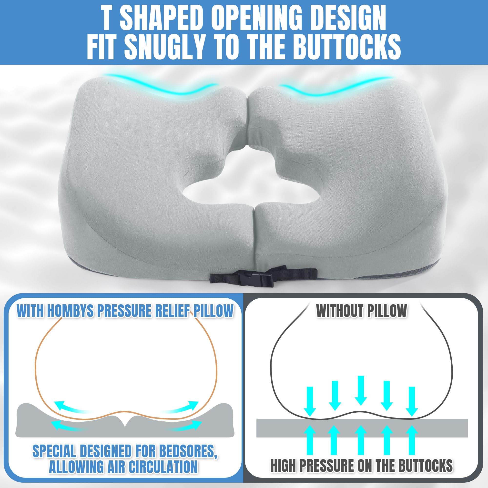 HOMBYS Cojines de Espuma viscoelástica para aliviar el Dolor de Cama para el Trasero, Almohada de Alivio de presión para Dormir y Sentarse, cojín para úlceras de Cama en Las Nalgas, Almohada de coxis