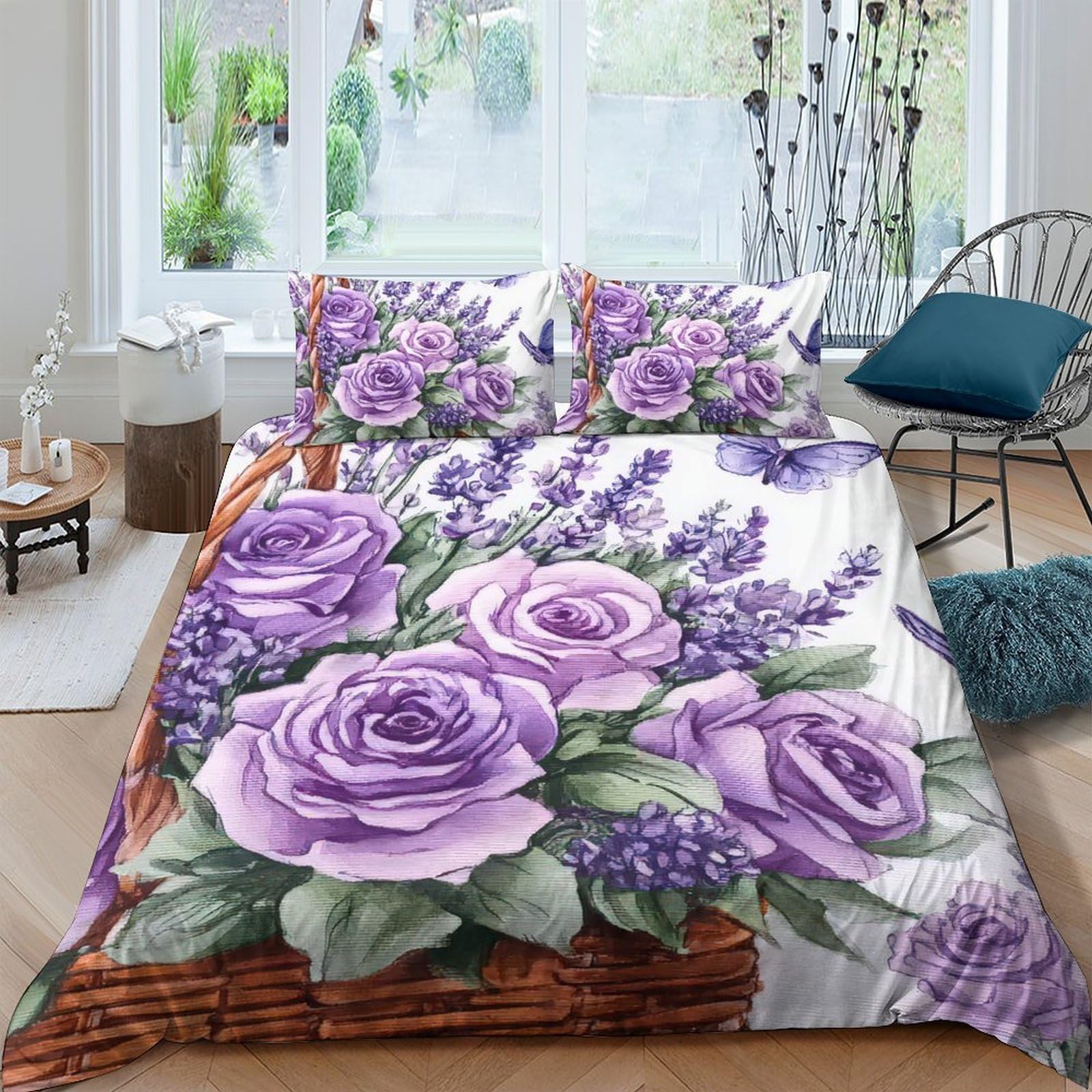 Housse de couette 140x200 lavande en microfibre imprimée 3D floral pour lit single