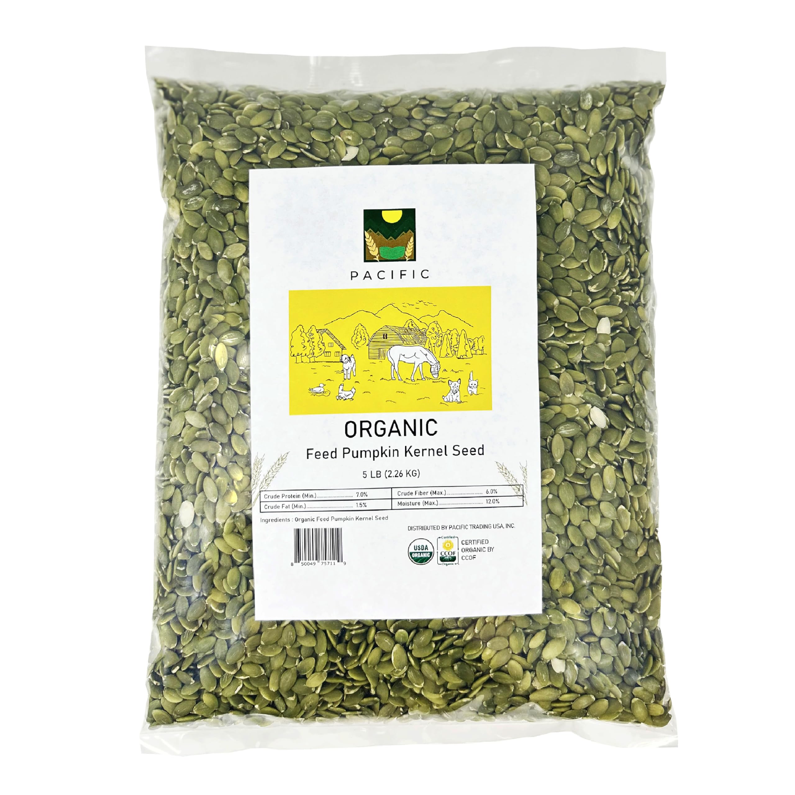 PACIFIC Organic Petfood Organic Feed Pumpkin Kernel Seeds - Organic Pumpkin Seeds for Dogs | Rich with Fiber & Minerals | USDA and CCOF Certified |