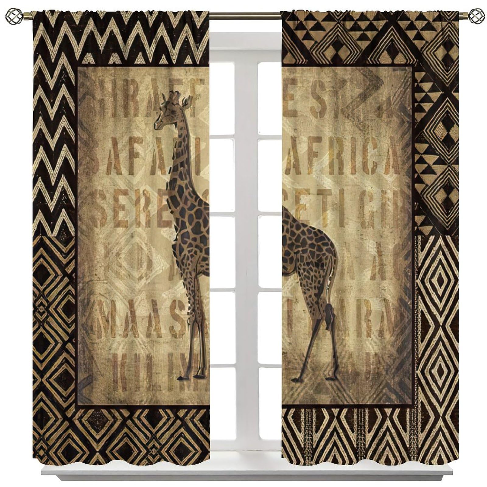 BenYaSong Giraffe Blackout Window Curtain Retro African Style Pattern with Giraffe Patterns for Home Kitchen Livingroom Coffee Room Window Curtain 2Panel 84" W X 84" L