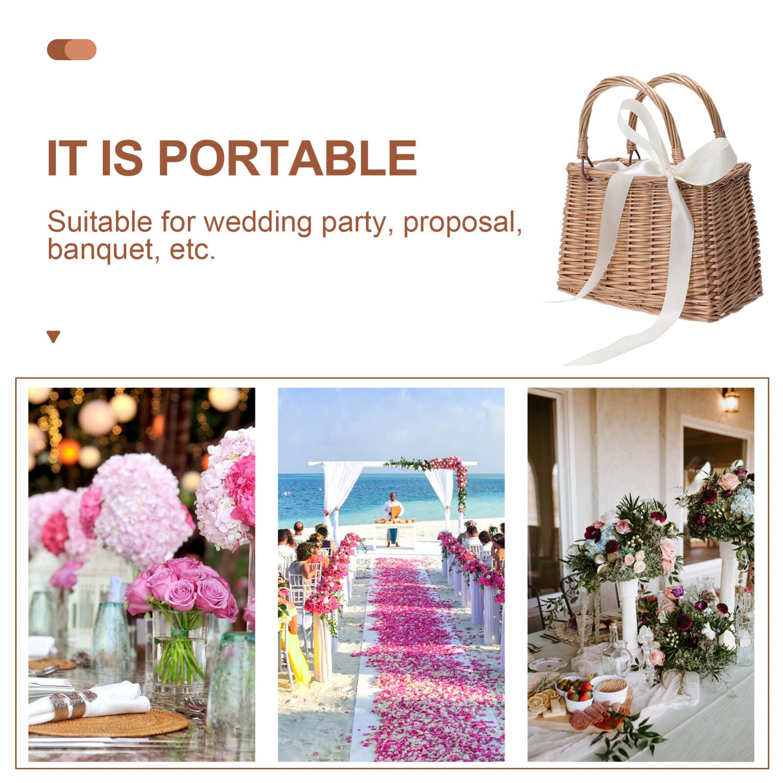 iplusmile Cesta De Mimbre Con Asa Cesta Tejida De Mimbre Bolso De Mano Tejido A Mano Con Soporte Para Flores Bolso Para Niña
