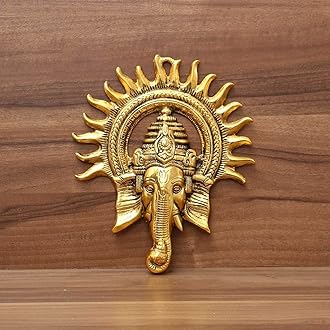 Kalakriti Gold Plated Ganesha Idol for Home Decor with Surya Chakra | Ganeshji Ganpati murti Statue Religious Idol | Wall hangings Lucky Fengshui Deal| Diwali Decorative Gifts Showpiece, 1 pc