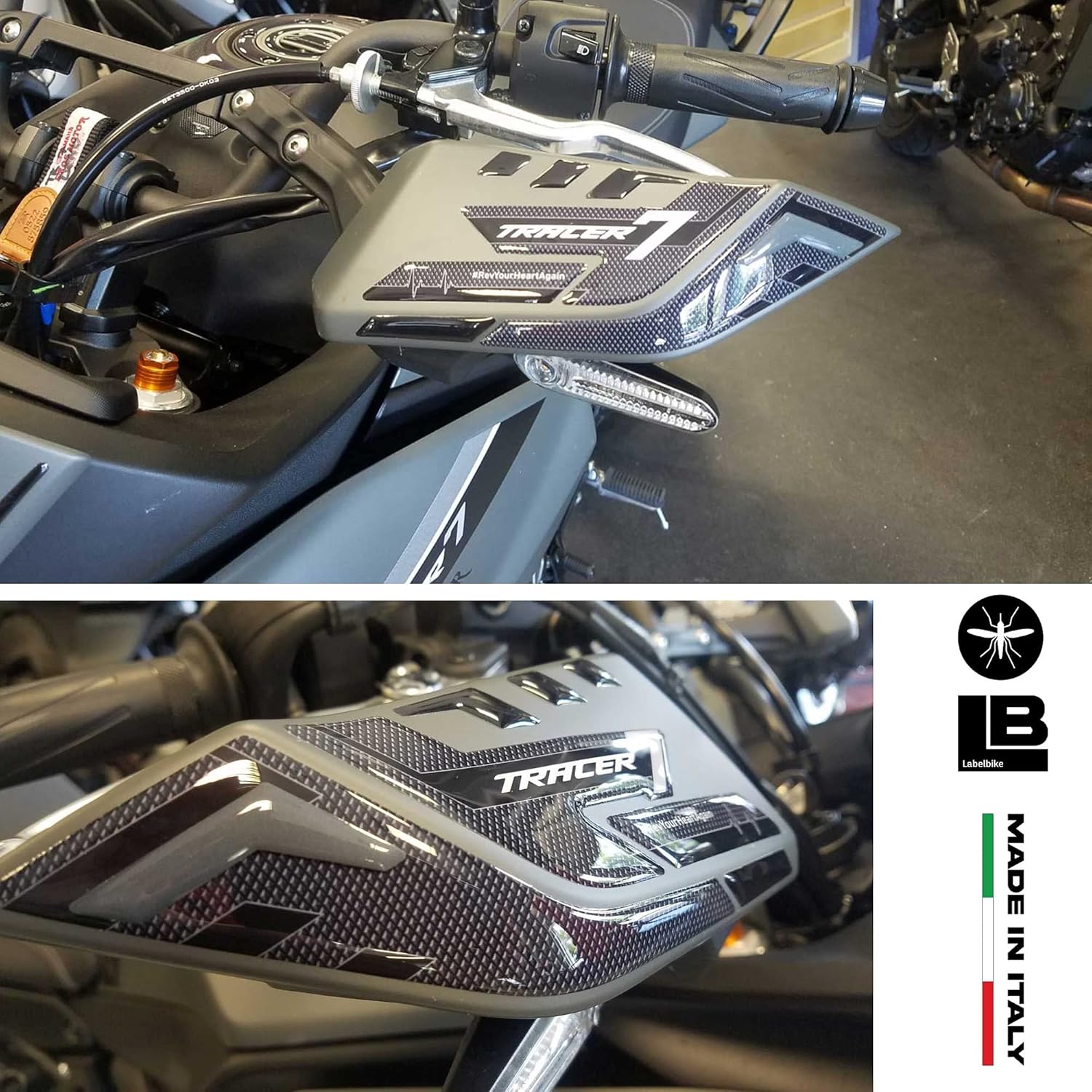 labelbike - 3D Stickers Motorcycle Handguards Protection and Decoration in Resin Compatible with Yamaha Tracer 7 2021 - Grey Color