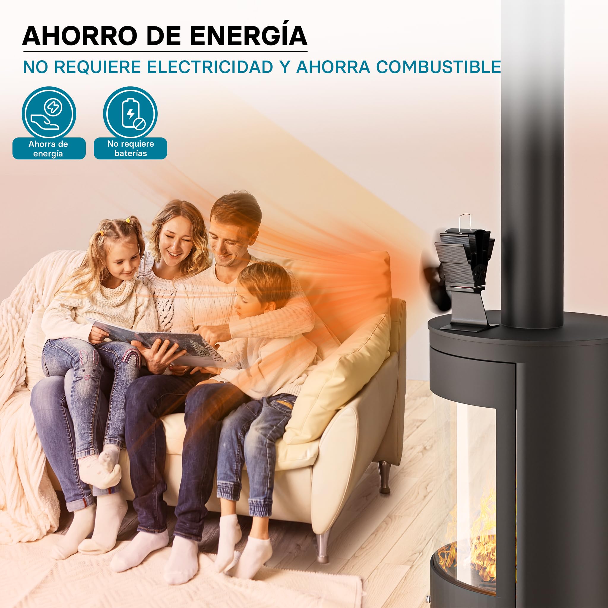WilTec Ventilador de estufa con 4 aspas ventilador de chimenea 70-350°C accionado por calor sin corriente