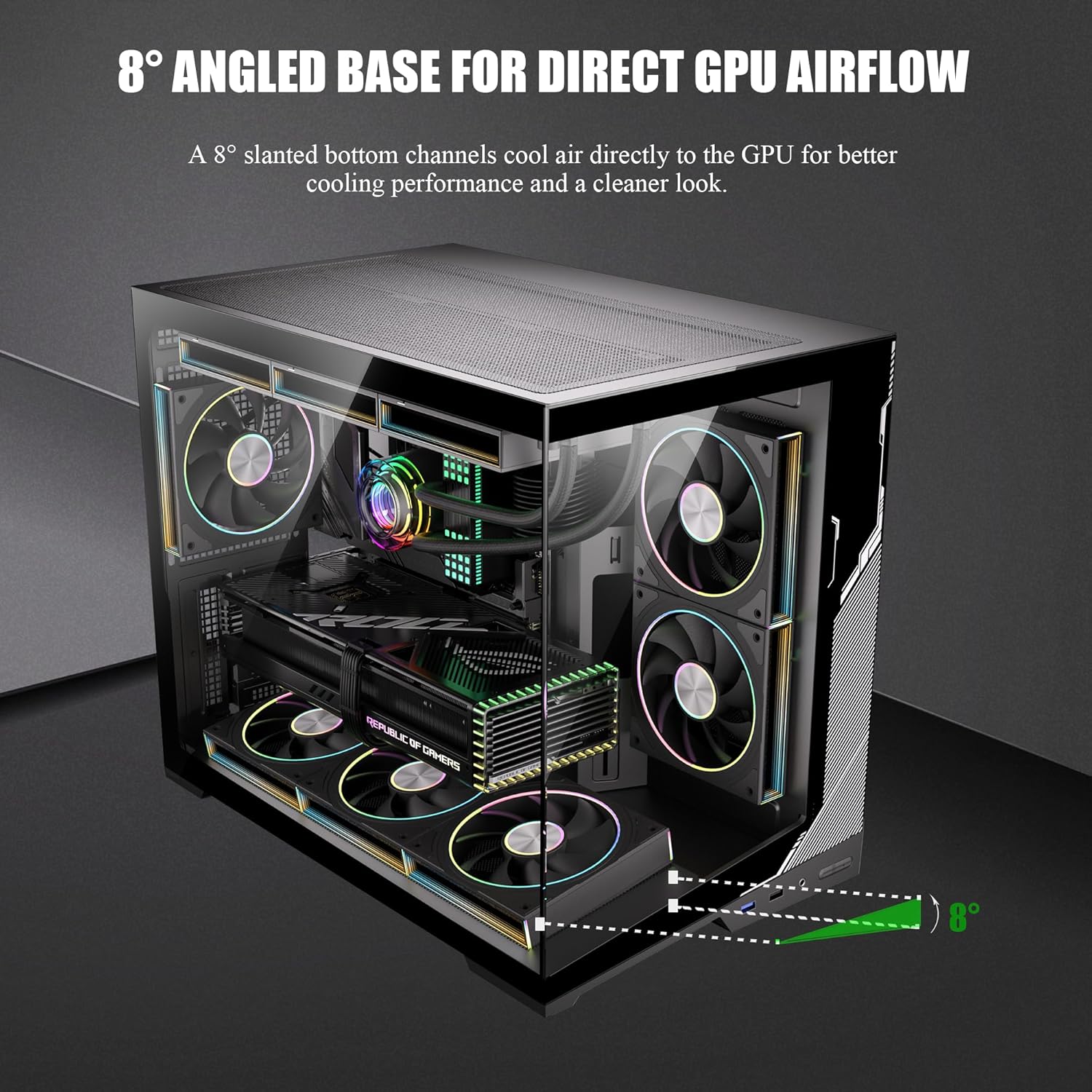 ESGAMING Zero M- ATX PC Case Mini-Tower Airflow Computer Case | 8° Slanted Base | Panoramic View | Fully Ventilated | Black No Fan