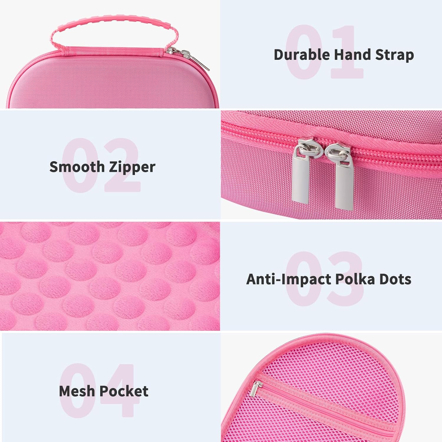 Case for Apple Airpods Max Headphones, Travel Portable Headphone Hard Case Cover Bag, Mesh Pouch with Zipper for Charger and Accessories (Pink) - Image 5