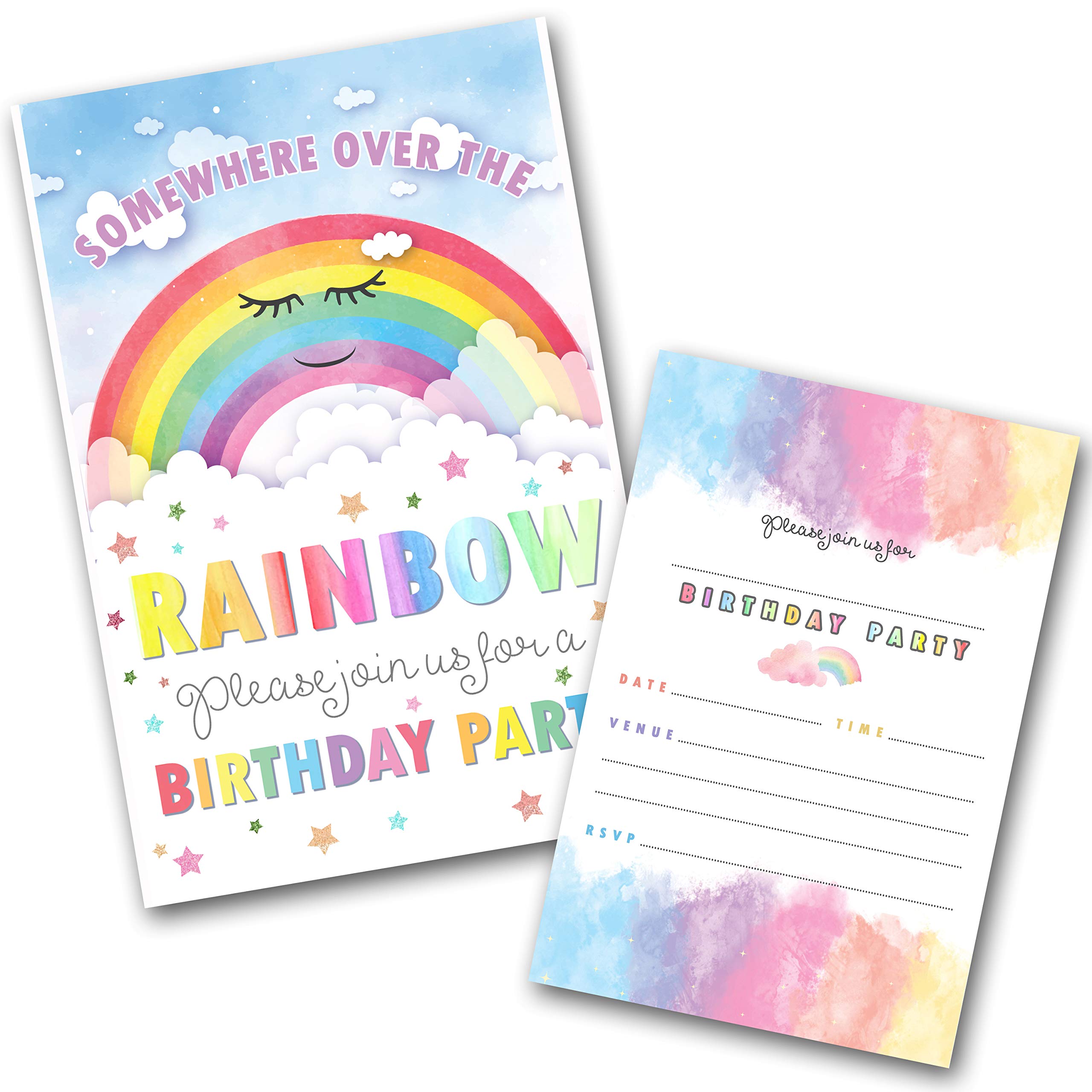 Rainbow Party Invitations Pack & Envelopes (WRITE ON) Click customize for prices