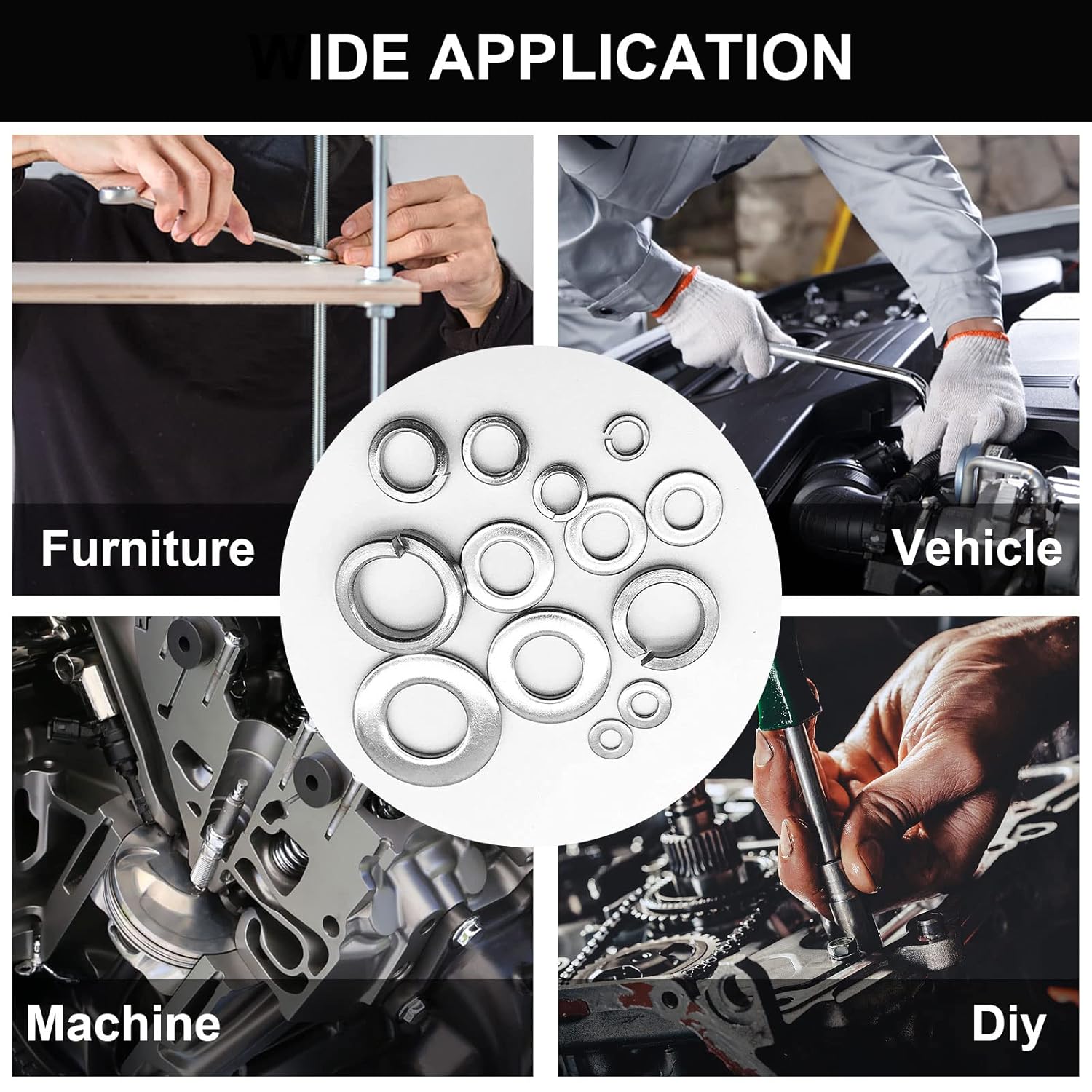 QTEATAK 260 Pcs 7-Size 304 Stainless Steel Flat Washer & Lock Washer Assortment Set (Size Included: M2.5 M3 M4 M5 M6 M8 M10)
