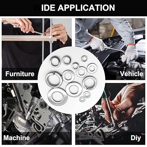 Miniatura 6 de QTEATAK Juego surtido de 260 piezas de arandelas planas de acero inoxidable 304 de 7 tamaños (tamaño incluido M2.5 M3 M4 M5 M6 M8 M10)