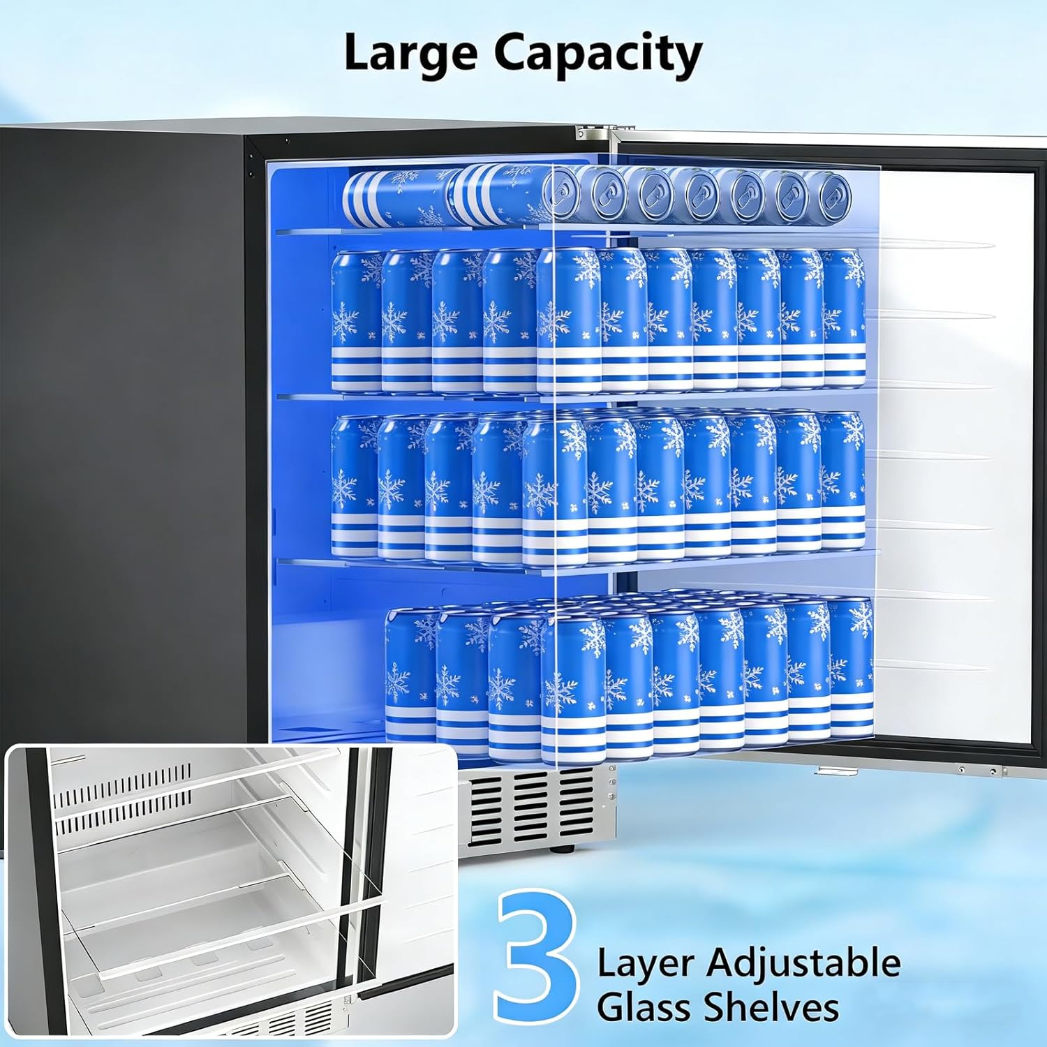 Electactic 24 Inch Beverage Refrigerator, Under Counter Freestanding Beverage Cooler 180 Can, Outdoor Fridge with Stainless Steel Door, Outdoor Refrigerator for Patio, Home, Kitchen, Bar (Silver)
