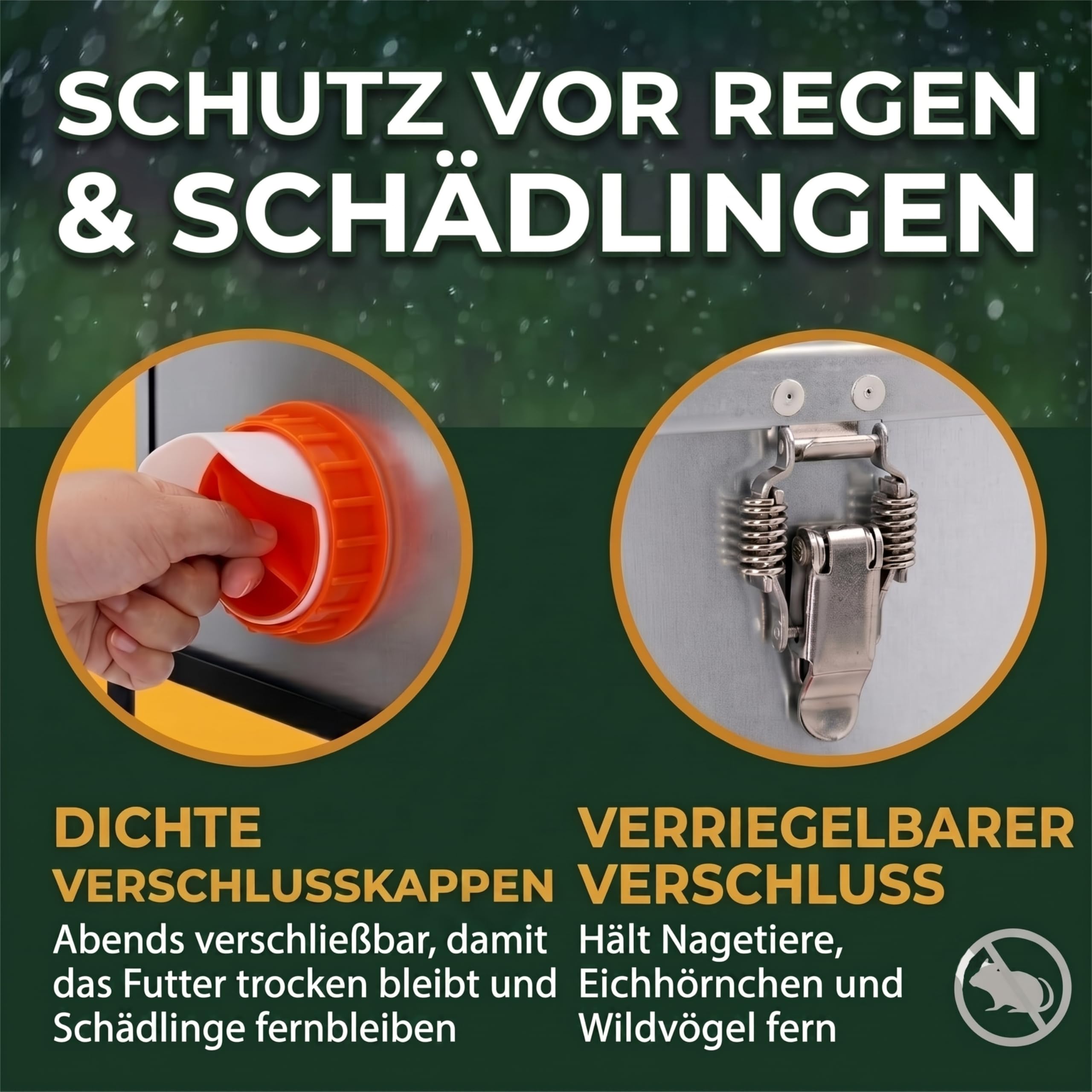 Dural's® Futterautomat Hühner Rattensicher 18 kg – Großer Hühner Futterspender & Futtertrog aus verzinktem Stahl, 6 Futteröffnungen & Füllstandsfenster – Geflügel, höhenverstellbare Beine