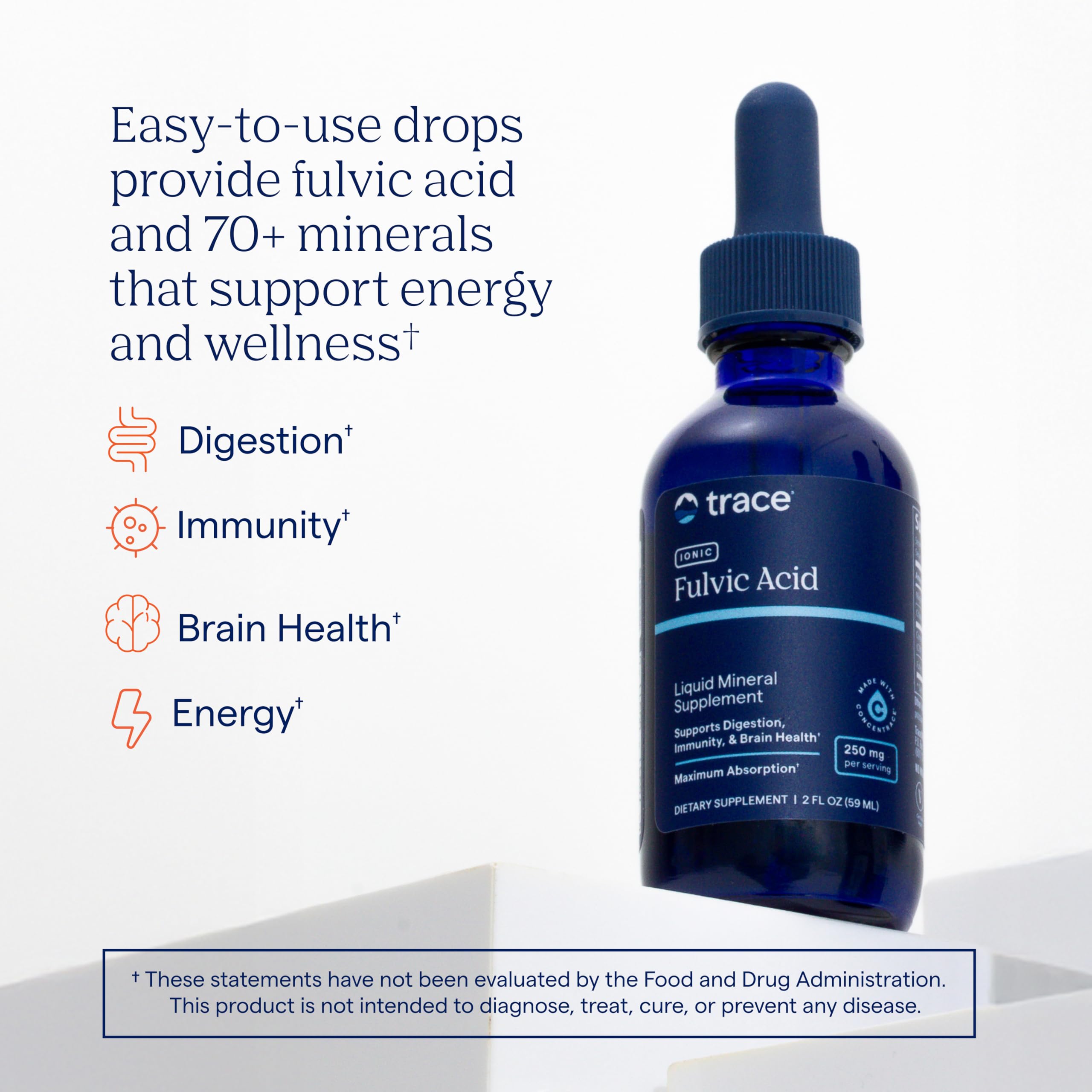 Trace Minerals Fulvic Acid | Flüssige Ionische Fulvinsäure | 250 mg | Darm, Verdauung, Haut, Gehirn | Mineralstoffe Komplex 72+ Mineralien und Spurenelemente, PH-Balance, Muskelausdauer, Hydratation