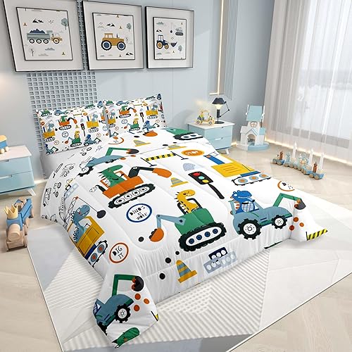 Miniatura 3 de Erosebridal Juego de ropa de cama infantil de construcción de dinosaurios, lindos juegos de ropa de cama de dinosaurio para niños, ropa de cama de