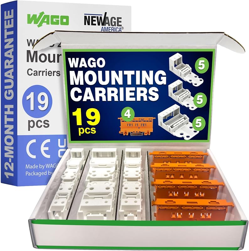 WAGO 221 Series 19pc Mounting Carrier Assortment Pack | DIN-35 / Panel Mount/Screw Mount | Terminal Blocks | Includes (5X 221-502), (5X 221-503), (5X 221-505), (4X 221-500) | WAGO 221 Carrier