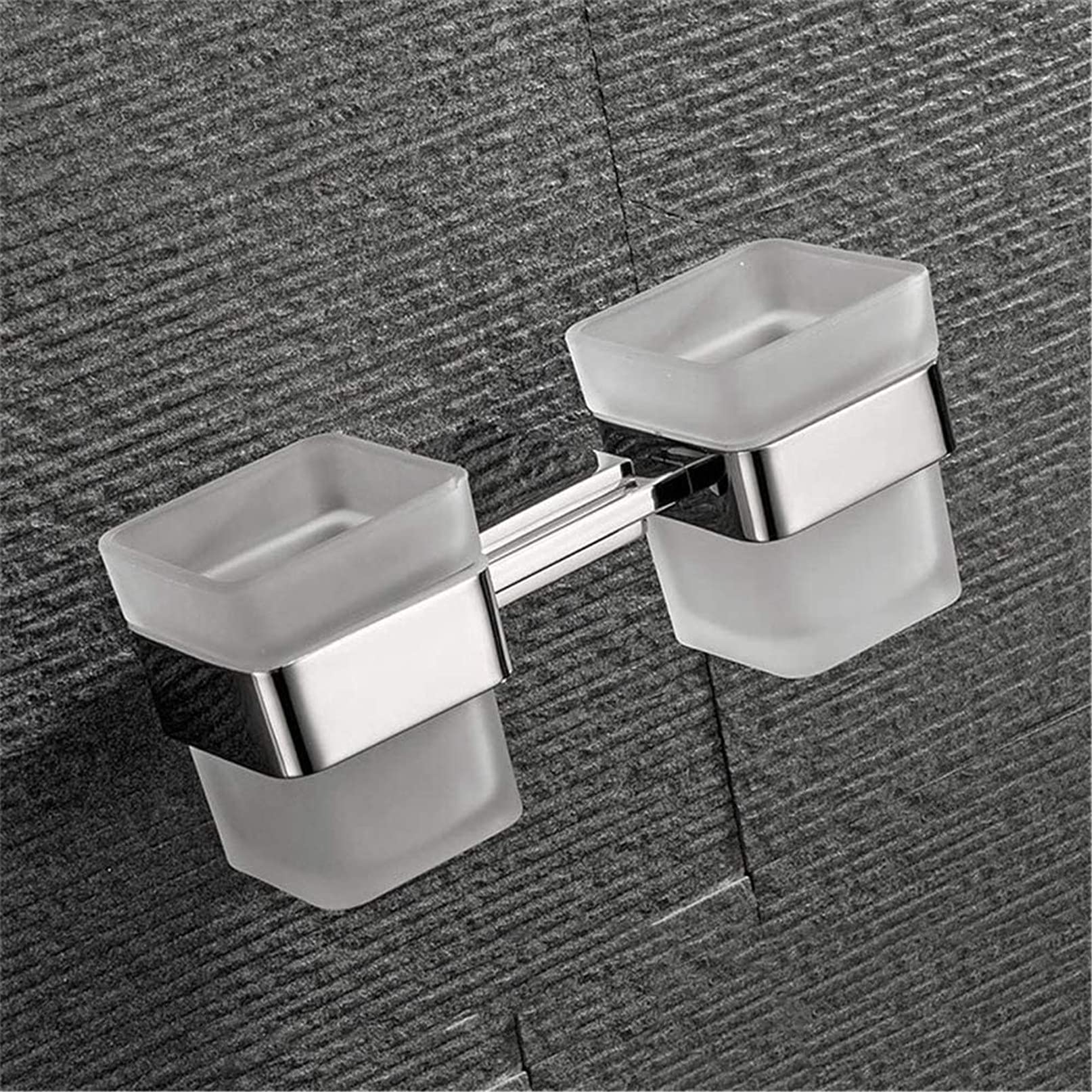 Juego de soportes para cepillos de dientes de acero inoxidable con doble portavasos y vaso cuadrado de cristal, accesorios de baño plateados hechos de acero inoxidable 304