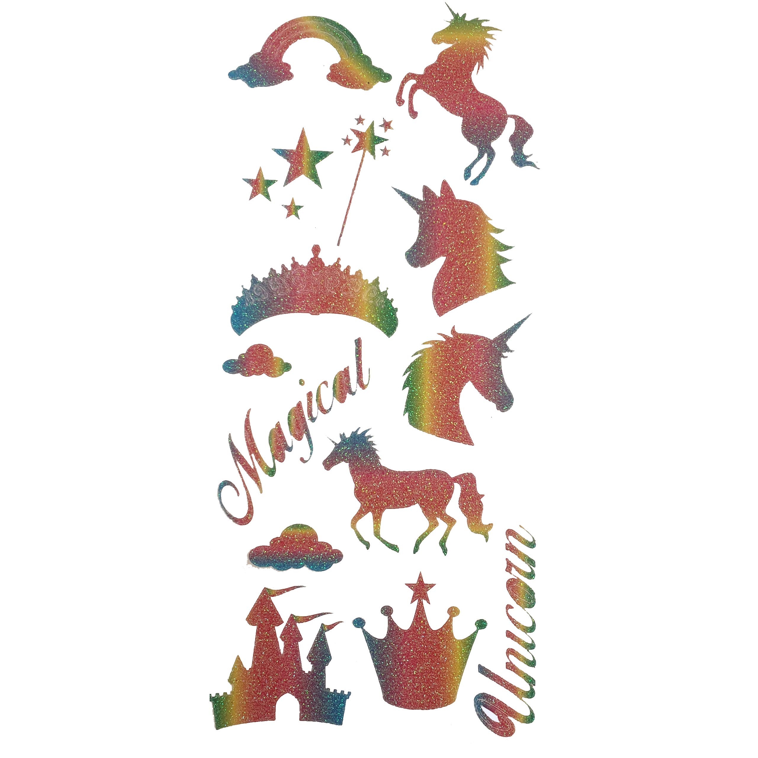 Pebble Eleven Girls Sparkly Unicorn Sticker Sheet - Kids Party Bags Fillers (Rainbow)