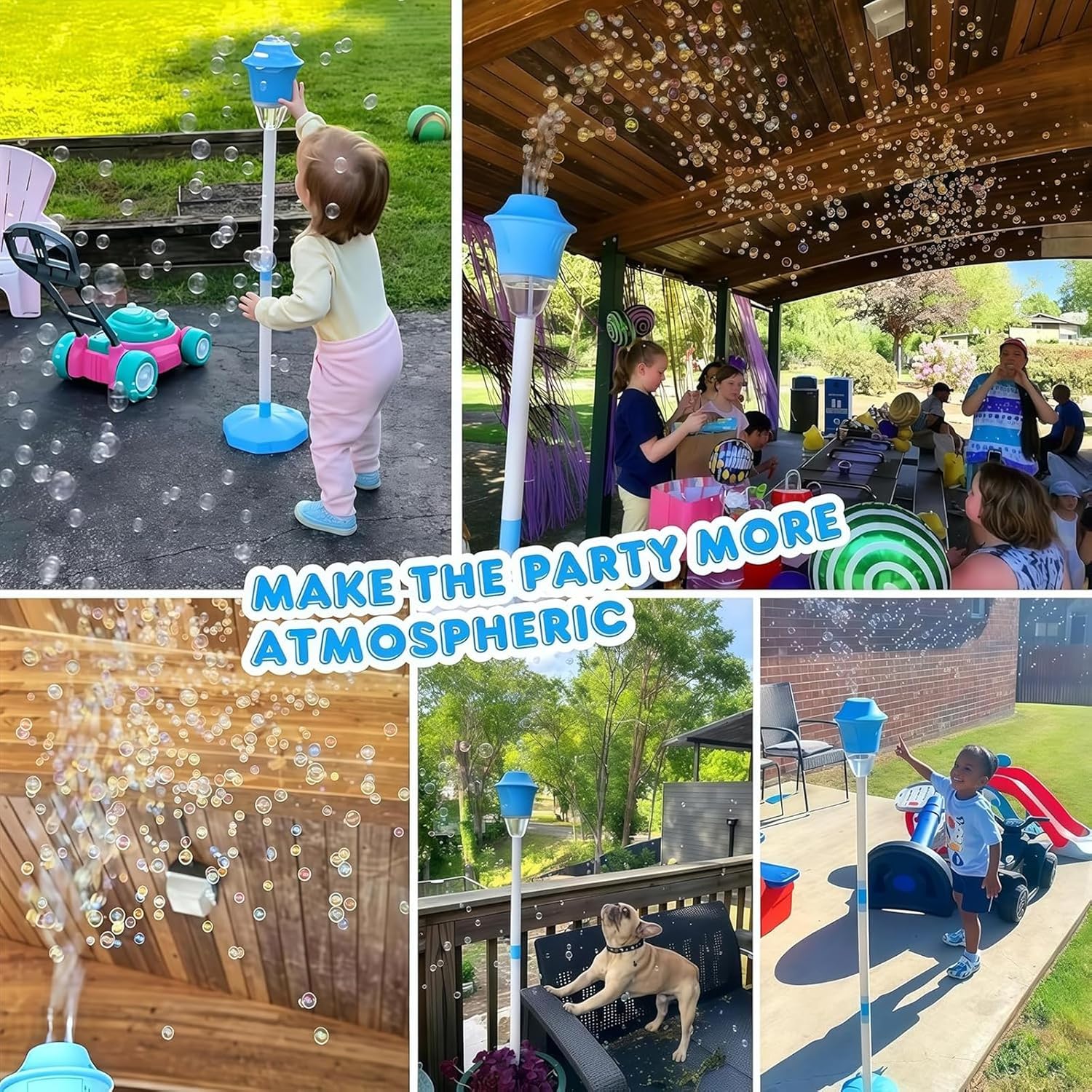 2026 New Automatic Bubble Machine for Kids, Funny Automatic Stand up Bubble Machine with Light Music, 3-Level Adjustable Heights, for Outdoor Party Wedding (Blue+Red)
