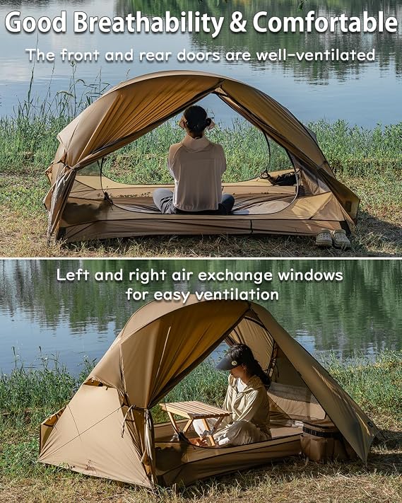 TOMOUNT Tent Backpacking Tent 1-2 Man Tent Waterproof Ultralight Nylon 1.5kg-2kg for Hiking Camping, Outdoor