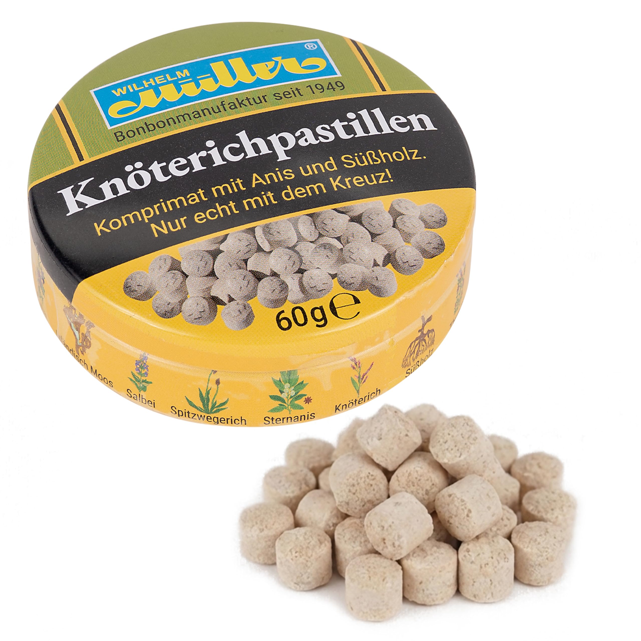 WILHELM Müller Knöterich Pastillen - Bonbons mit Knöterich Geschmack - In praktischer Dose aus Deutschland - 1200g