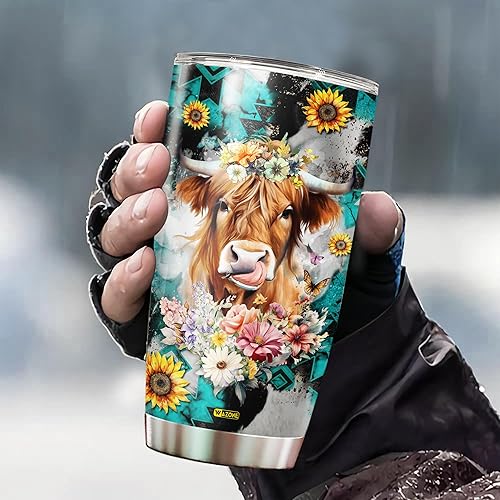 Miniatura 3 de Vaso de vaca personalizado con tapa, cuero de vaca occidental, 20 onzas, 30 onzas, taza de viaje con nombre personalizado, taza térmica, regalo de