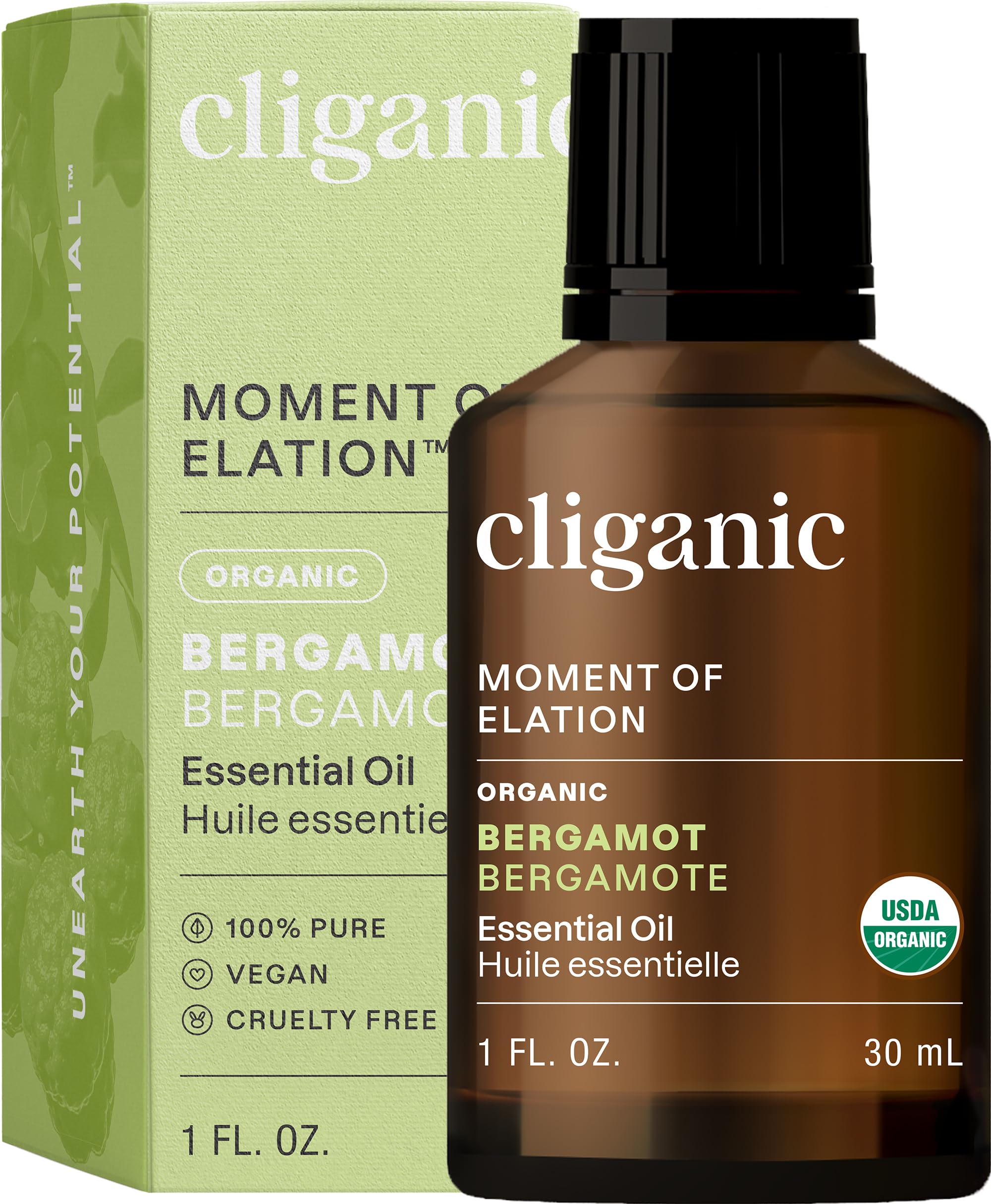 Cliganic Organic Bergamot Essential Oil, 100% Pure Natural for Aromatherapy | Non-GMO Verified